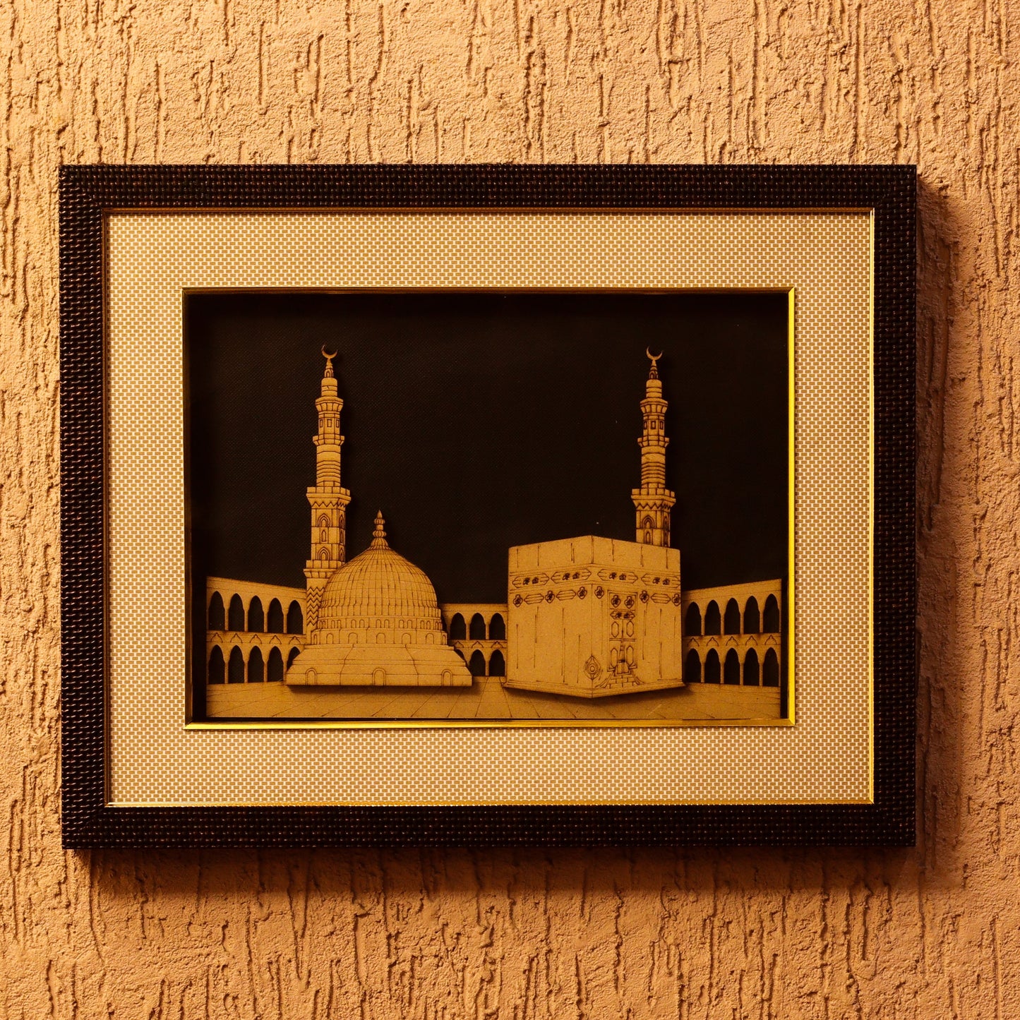 Wooden Hand Engraved Mecca & Madinah Wall Frame 13" x 17"