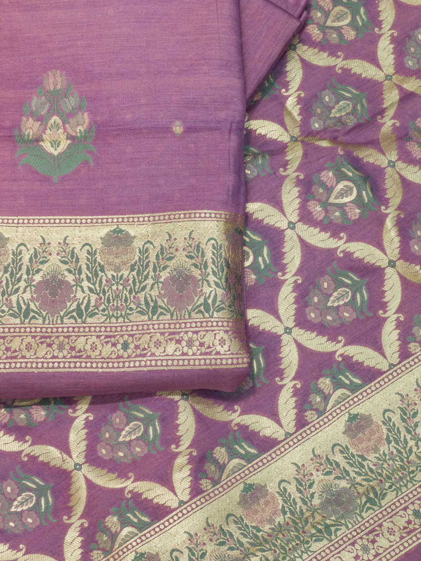 Mauve Purple Pure Silk Munga Khaddi Tilfi Suit Set - Top Dupatta & Bottom