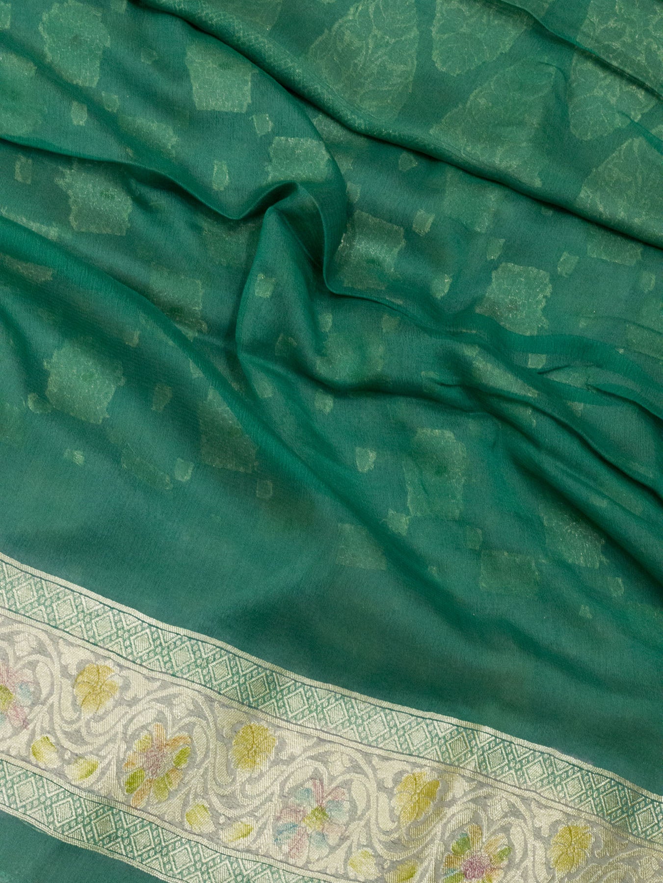 Blue Grey Pure Khaddi Georgette Silk Saree with Hand Brush Woven & Water Reshmi Zari
