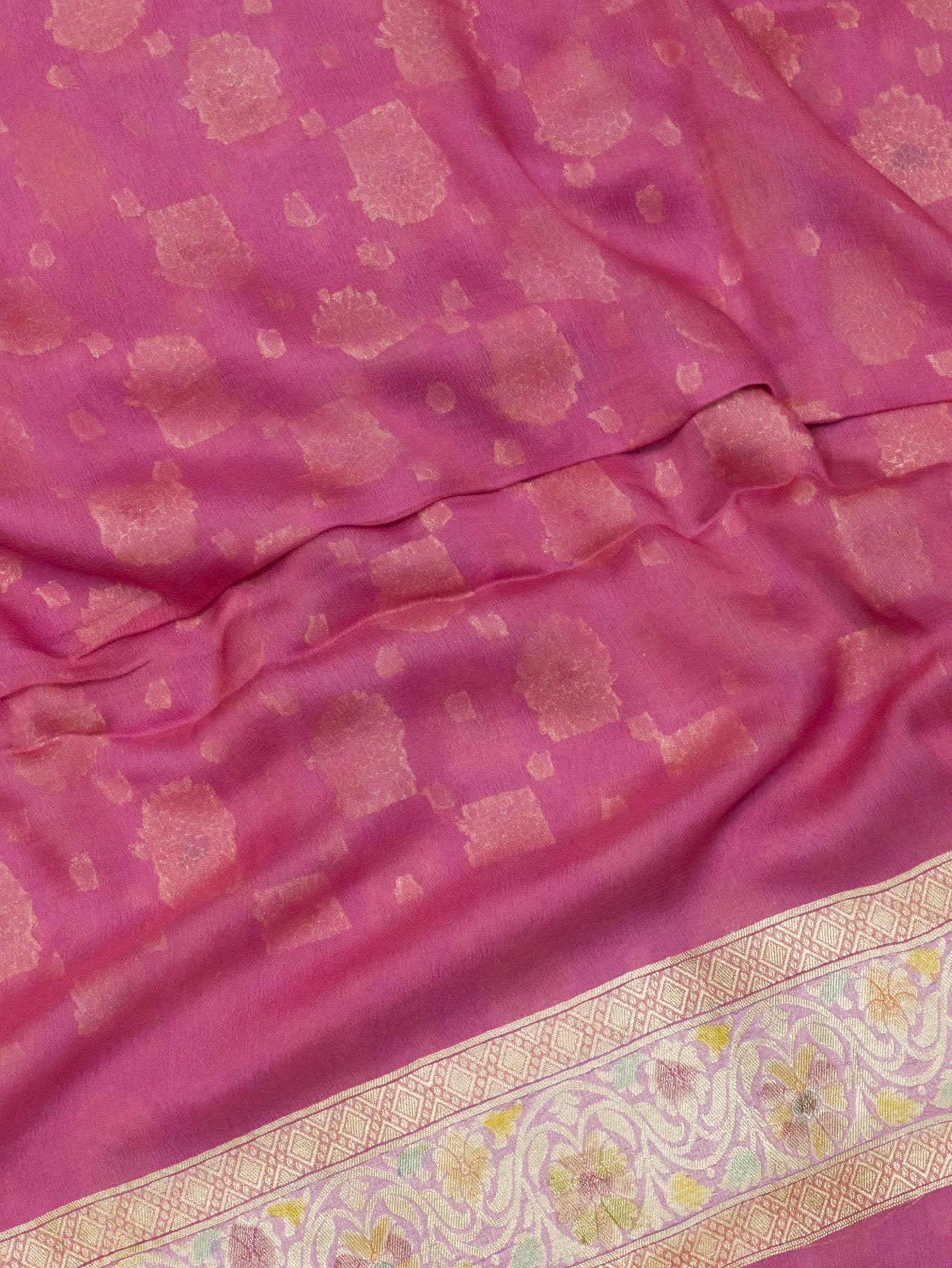 Lavender Pure Khaddi Georgette Silk Saree with Hand Brush Woven & Water Reshmi Zari