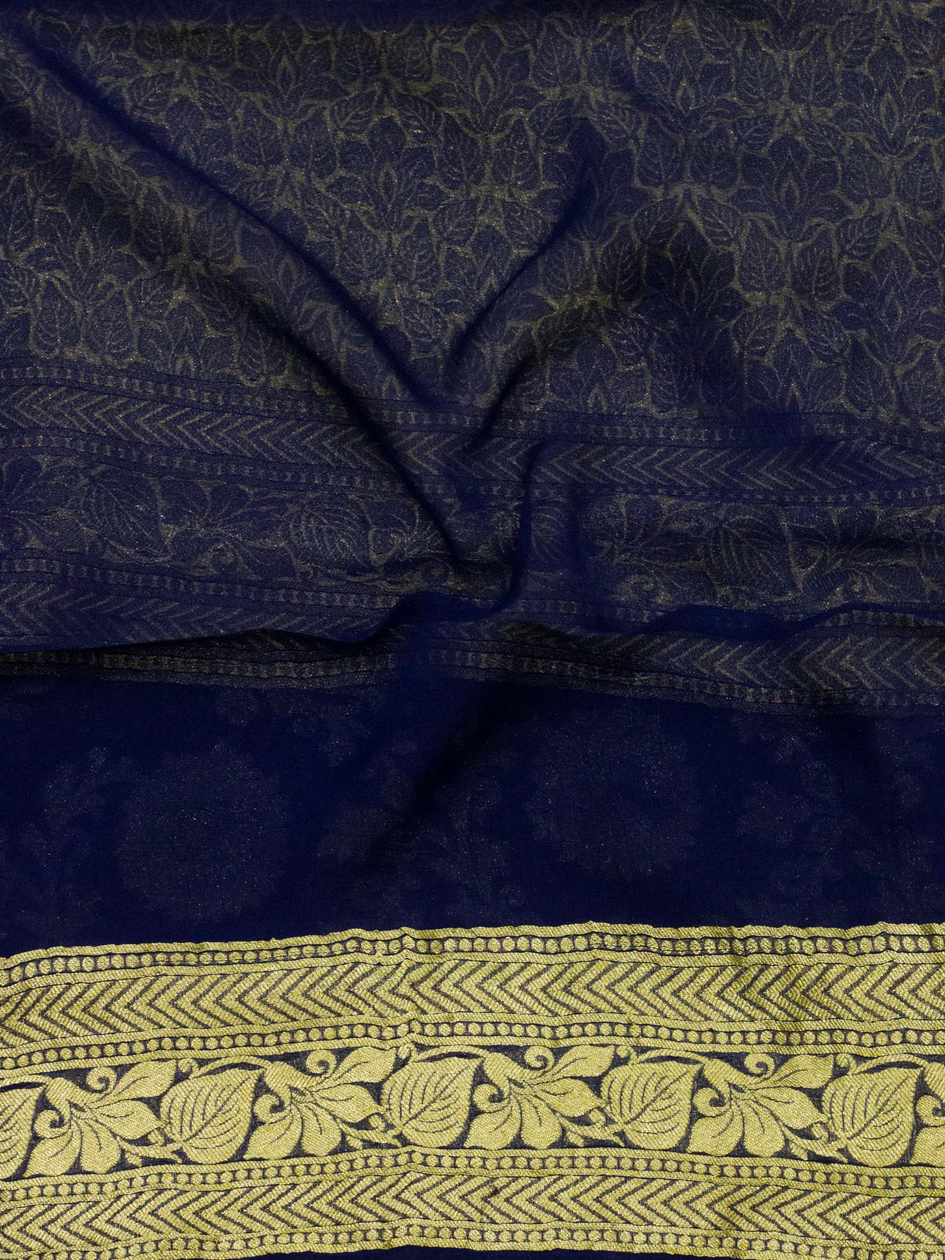 Navy Blue Pure Khaddi Georgette Silk Saree with Water Reshmi Zari Weaving