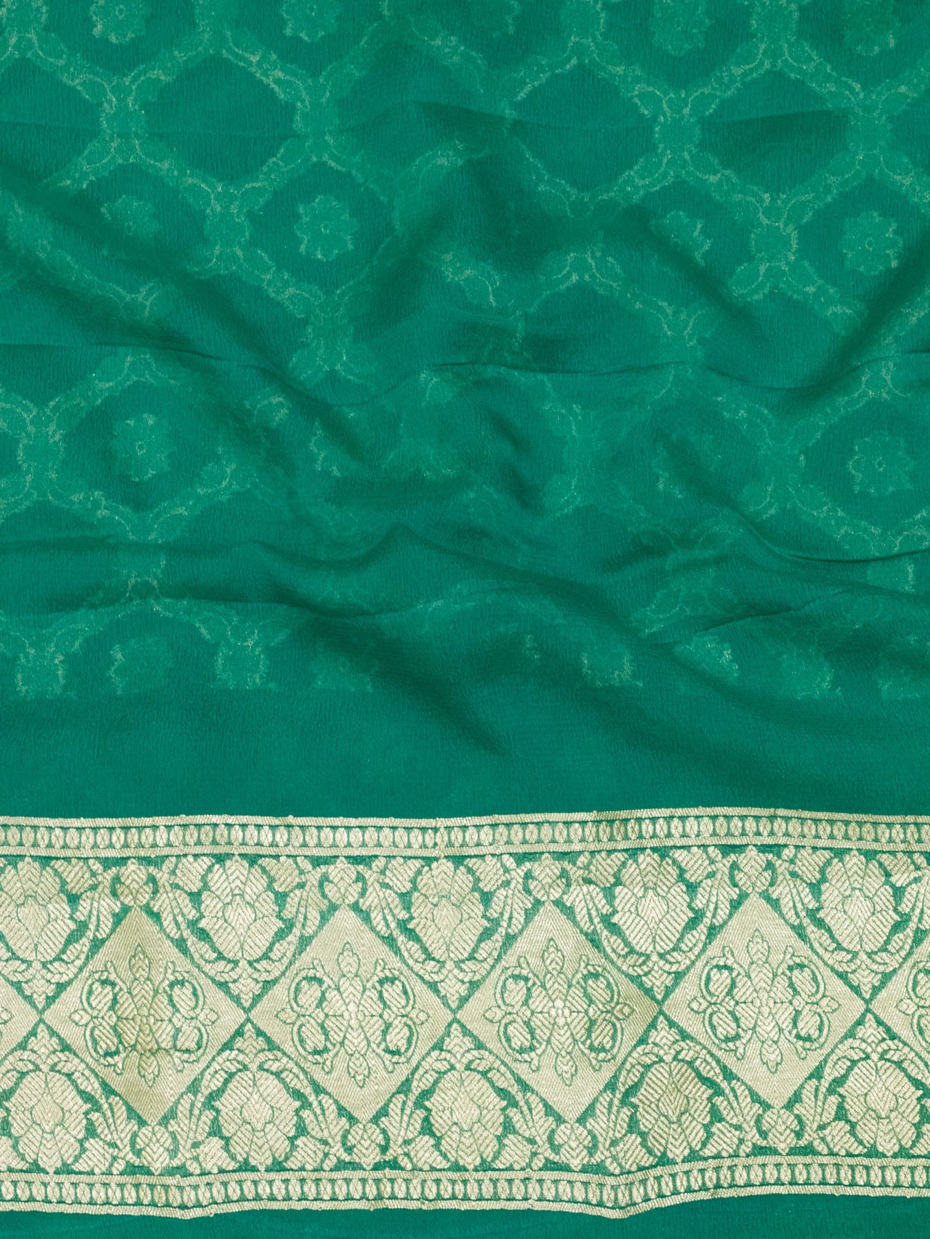 Emerald Green Pure Khaddi Georgette Silk Saree with Water Reshmi Zari Weaving