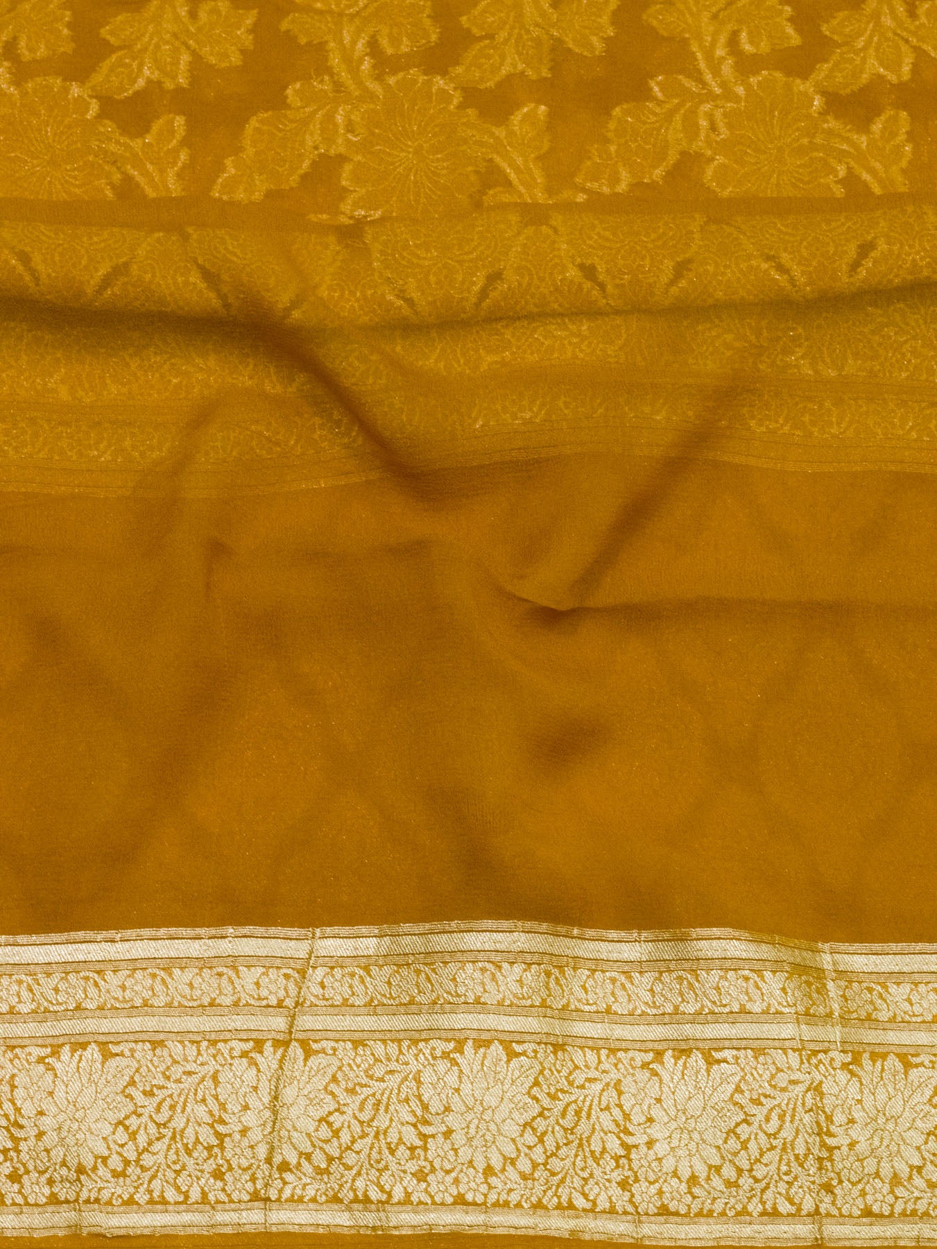 Honey Mustard Pure Khaddi Georgette Silk Saree with Water Reshmi Zari Weaving