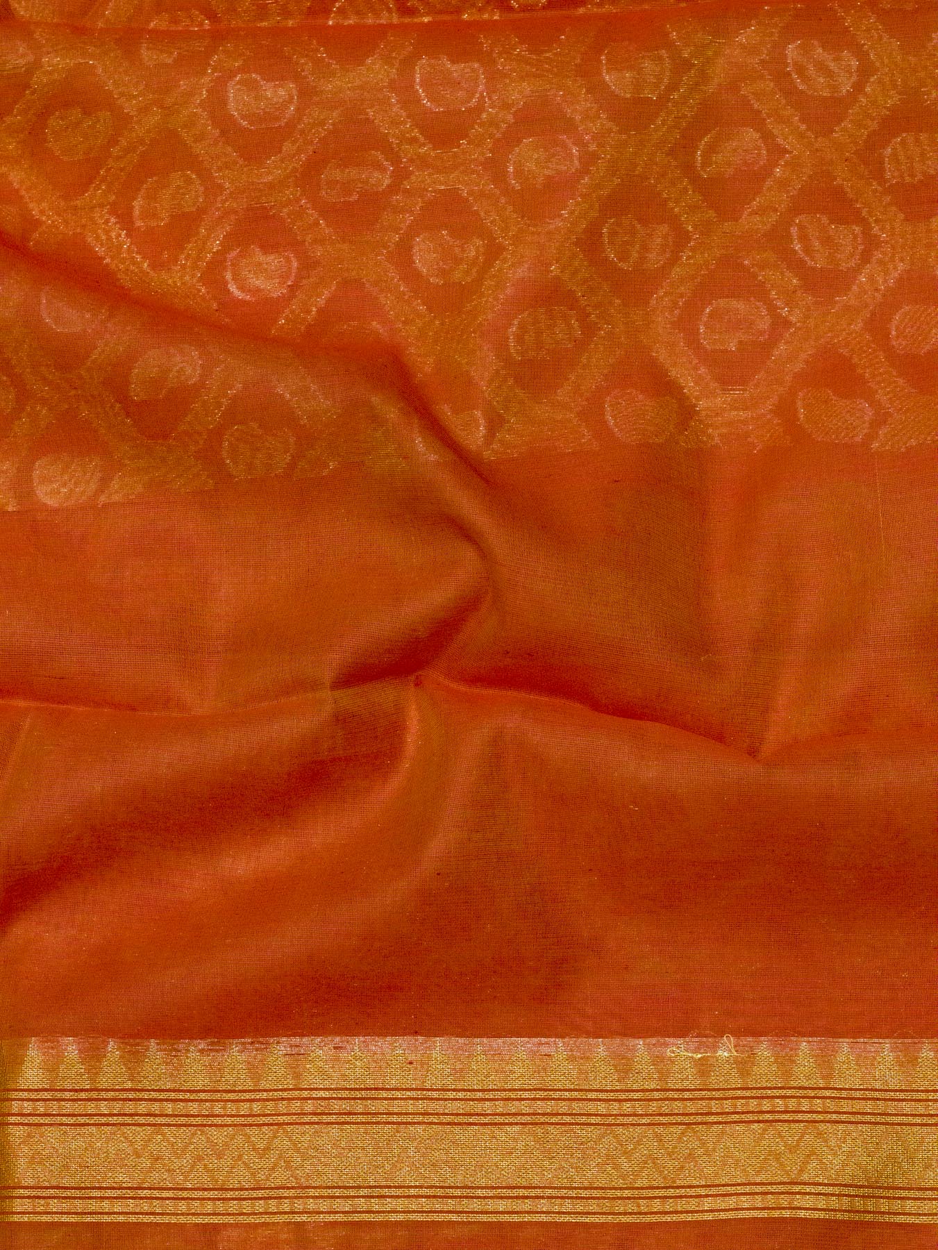 Peach Pink Cotton Viscose Jamdani Khaddi Saree with Silver & Gold Zari Jaal