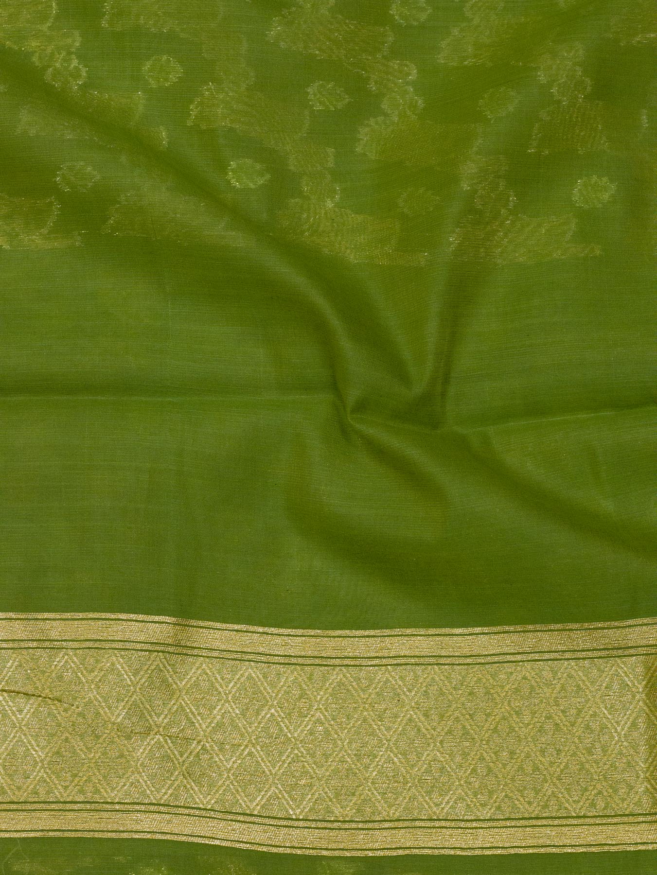 Sea Green Cotton Viscose Jamdani Khaddi Saree with Silver & Gold Zari Jaal