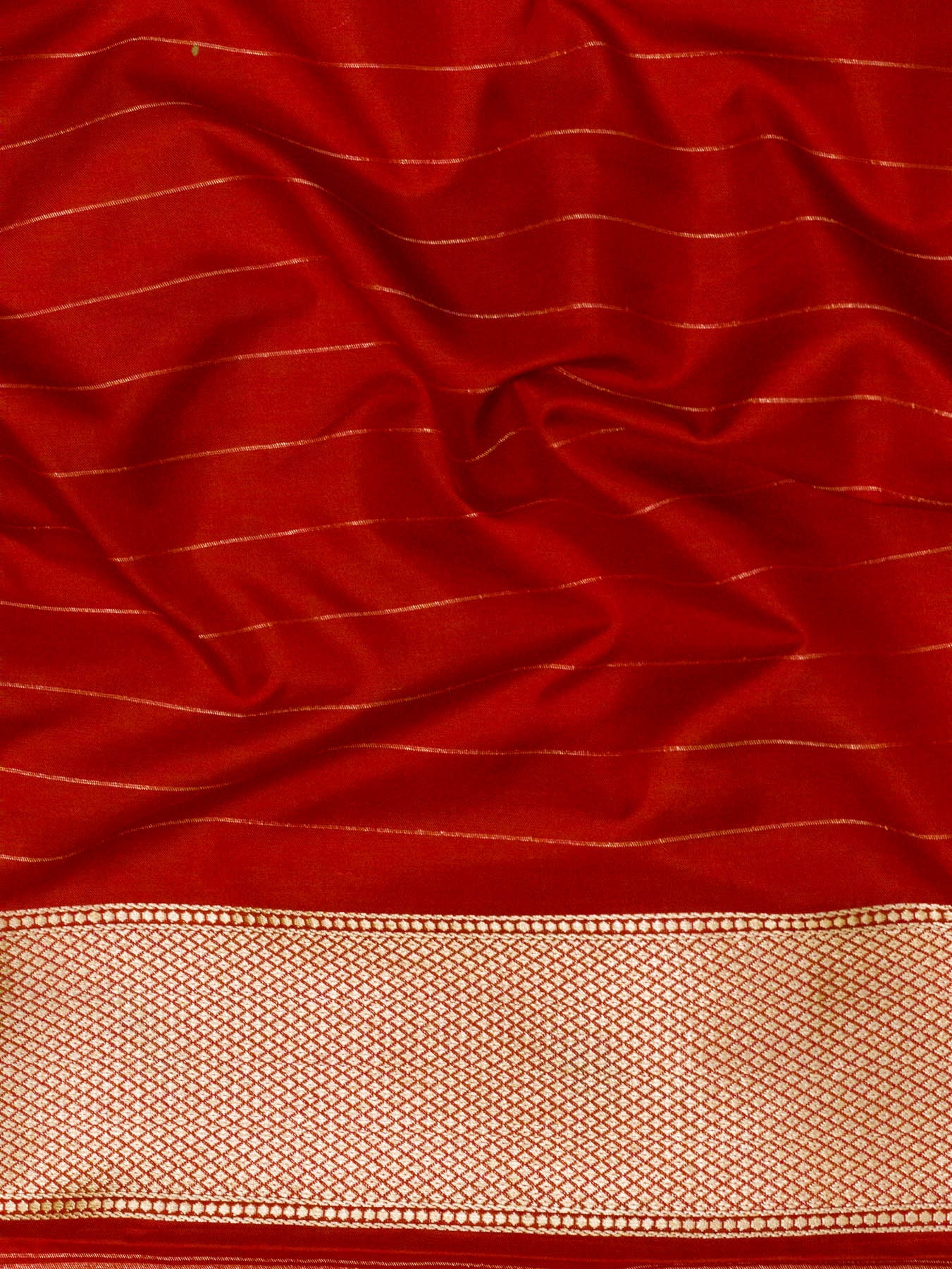 Bright Red Shikargah Pure Katan Silk Handloom Saree Zari Brocade