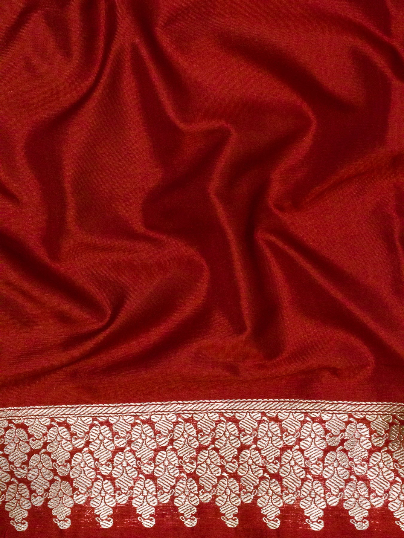 Dhoop Chaon Red Pure Satin Silk Tissue Handloom Saree with Khaddi Zari Brocade & Contrast Piping