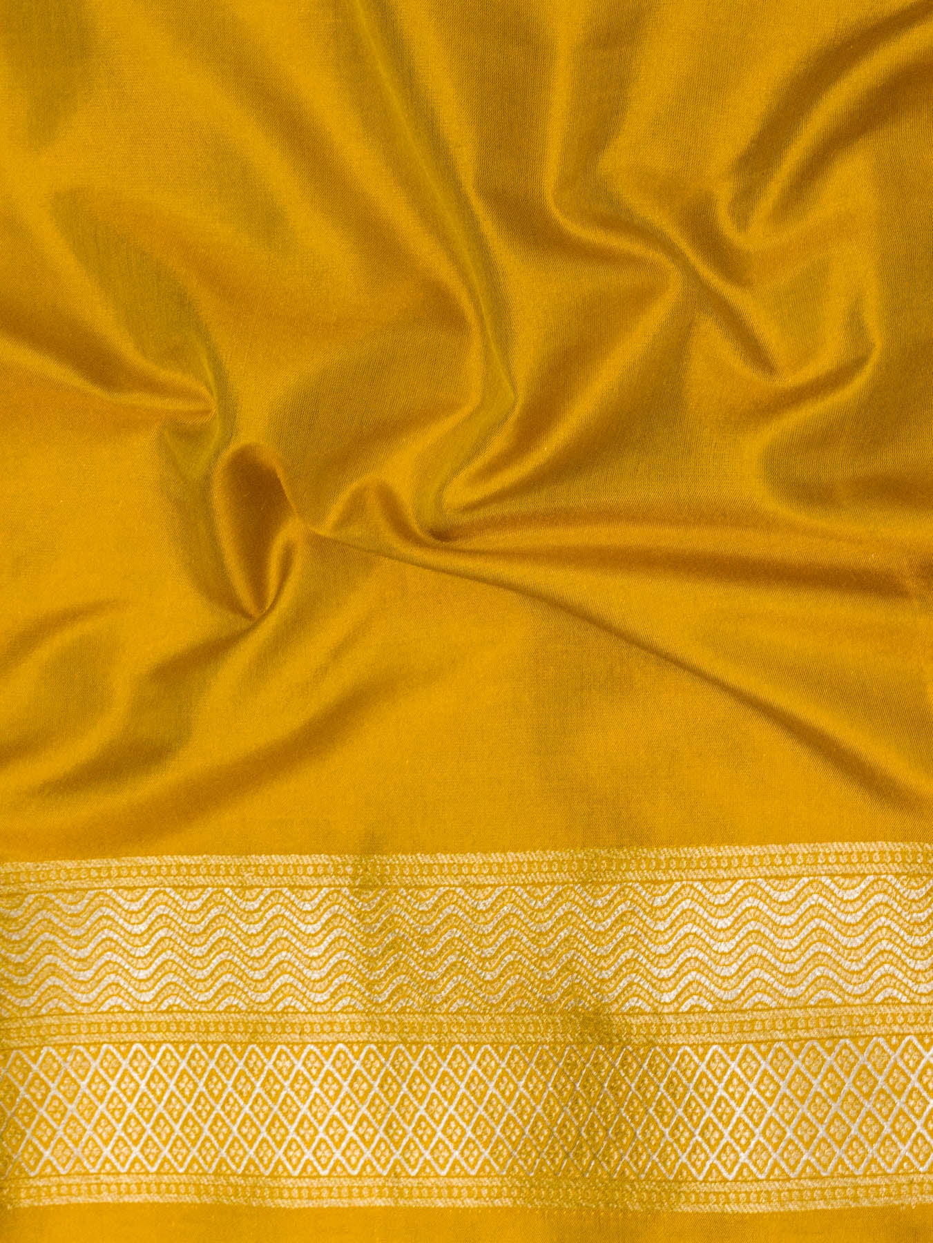 Mustard Yellow Pure Katan Silk Saree Khaddi WIth Gold & Silver Zari Jaal