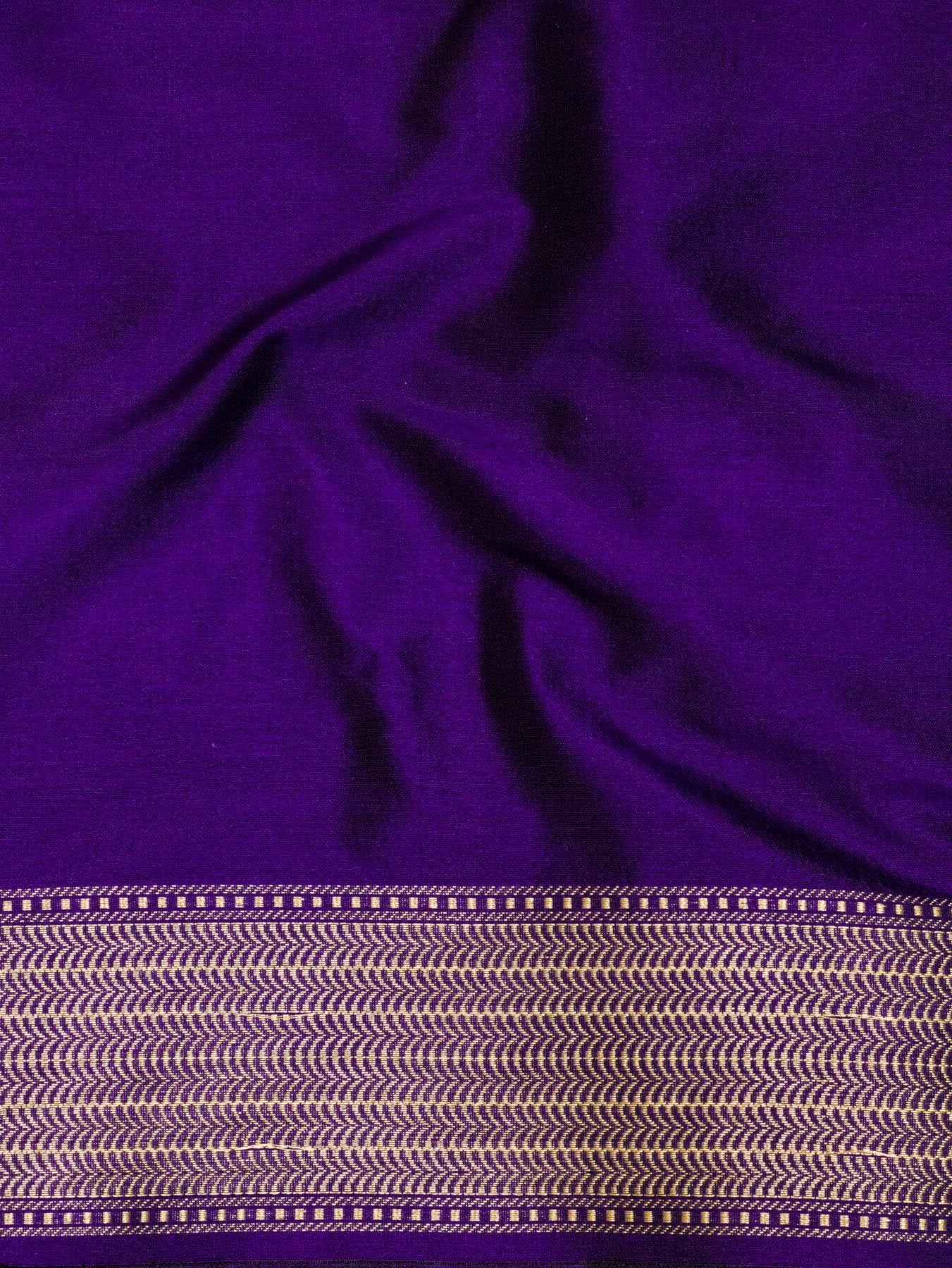 Purple Pure Katan Silk Handloom Saree Kadhwa Gold & Silver Zari Floral Buti