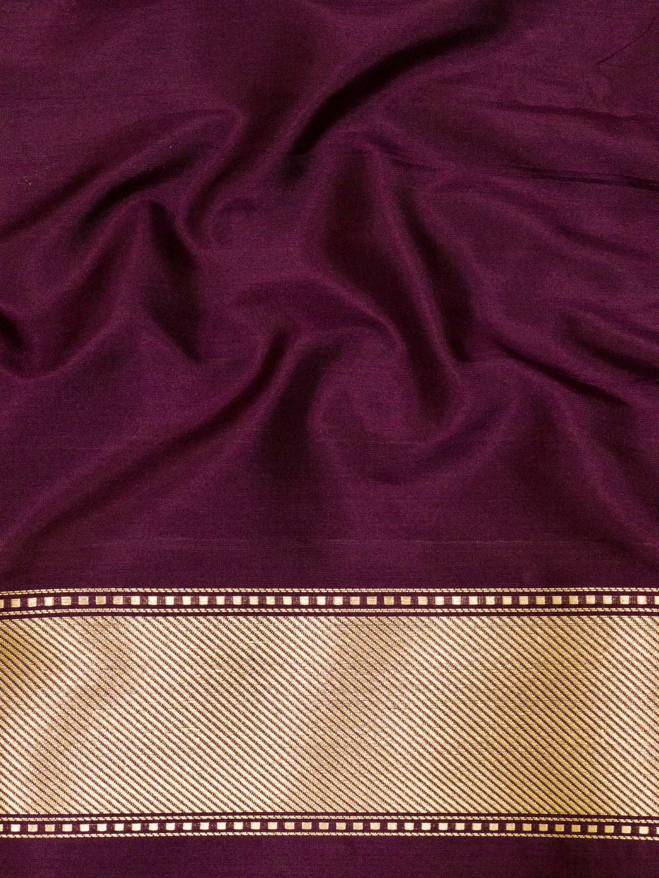 Deep Garnet Pure Katan Silk Handloom Saree Kadhwa Gold & Silver Zari Shikargah Buti