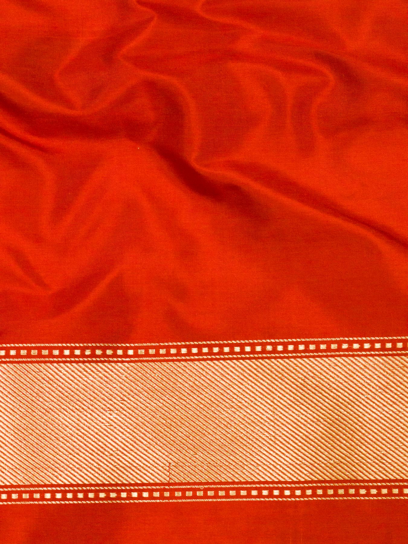 Bright Red Pure Katan Silk Handloom Saree Kadhwa Gold & Silver Zari Shikargah Buti
