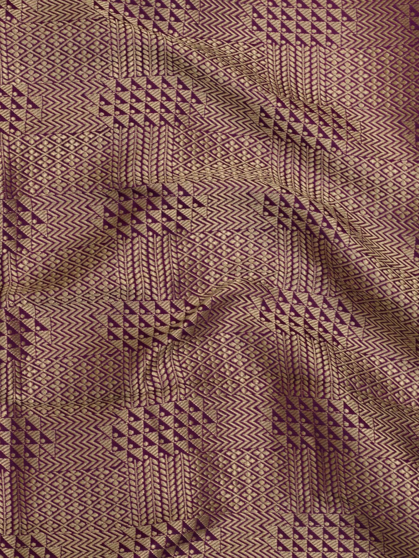 Magenta Pure Satin Silk Handloom Plain Saree with Kadhwa Gold Zari Geometric Pallu & Vasket Brocade Blouse