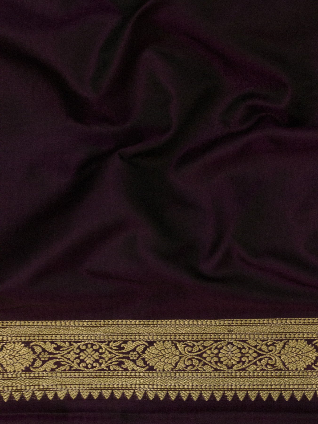 Wine Pure Satin Silk Handloom Saree with Kadhwa Border & Pallu and Khaddi Fine Zari Buti