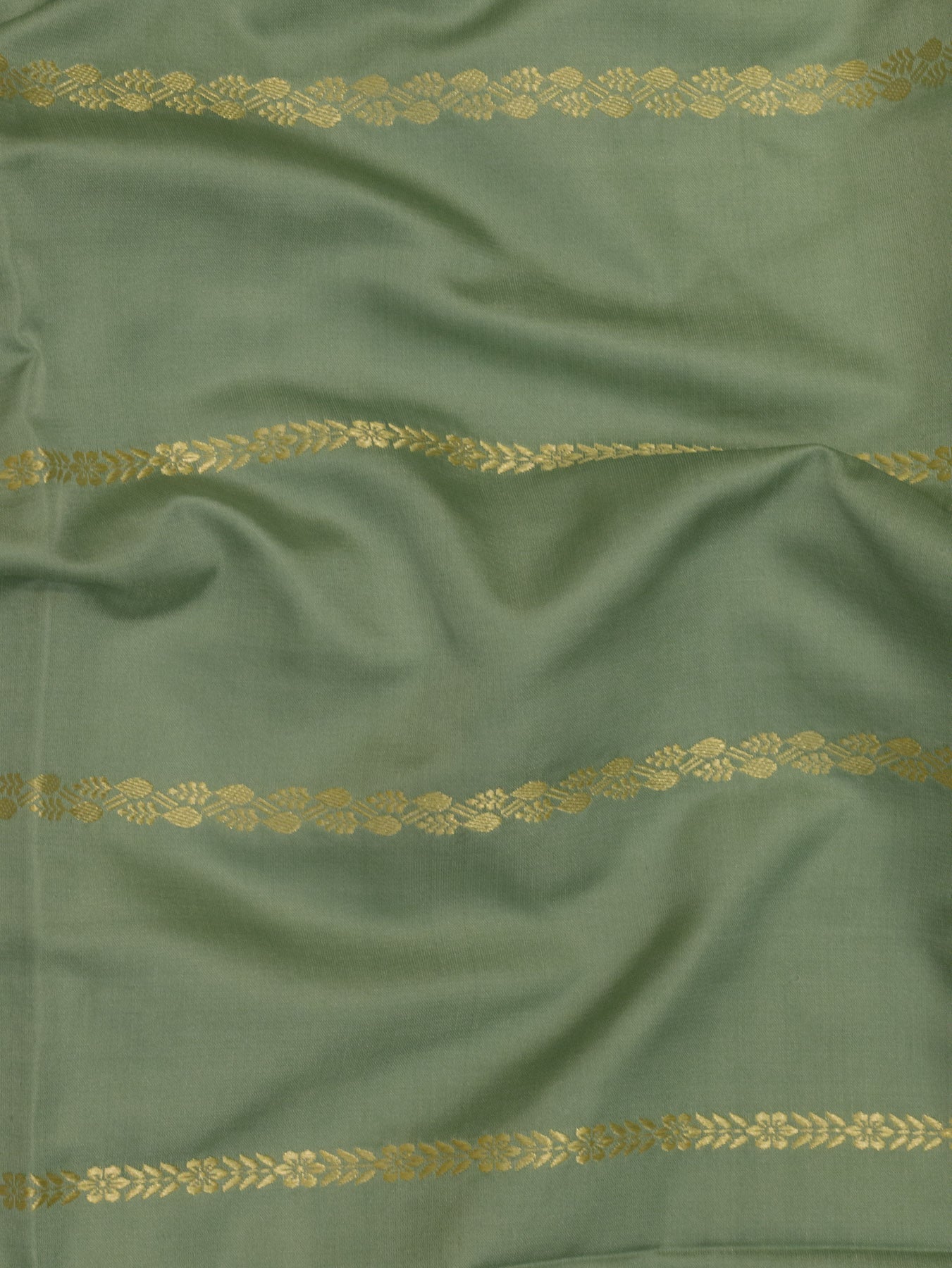 Sea Green Pure Satin Silk Handloom Plain Saree with Kadhwa Koniya Zari Pallu & Border