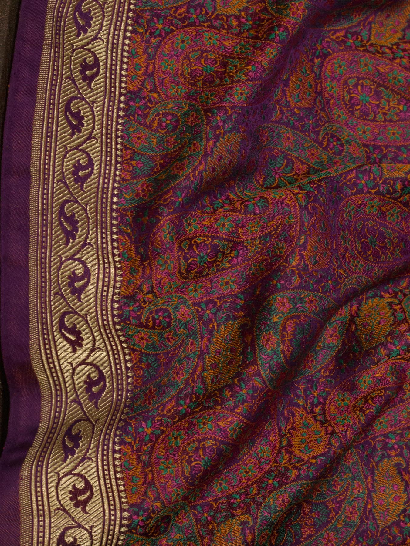 Magenta Purple Pure Satin Silk Handloom Plain Saree with Kadhwa Zari Border & Tilfi Jamawar Tanchui Pallu and Blouse