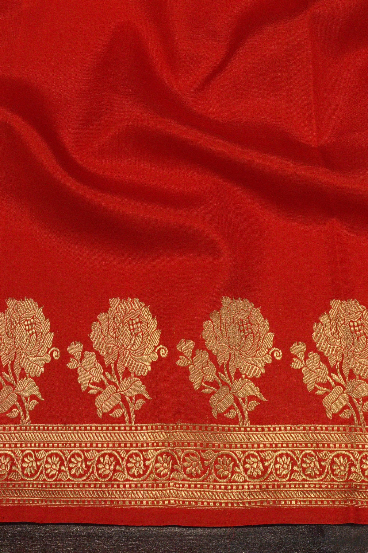 Red Pure Katan Silk Handloom Saree with Kadhwa Zari Motif Fancy Border & Buti