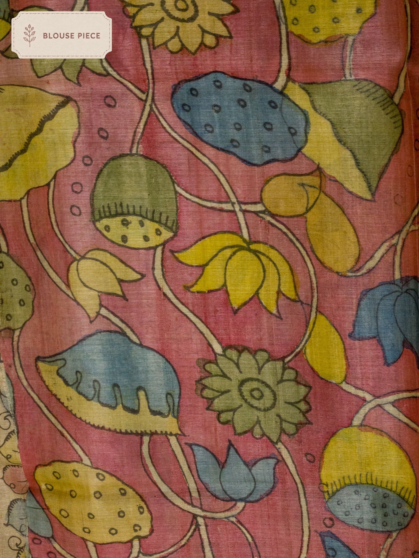 Pure Tussar Silk Golden Multicolor Saree with Hand Pen Kalamkari Work - close-up detail - ZARISPIRE
