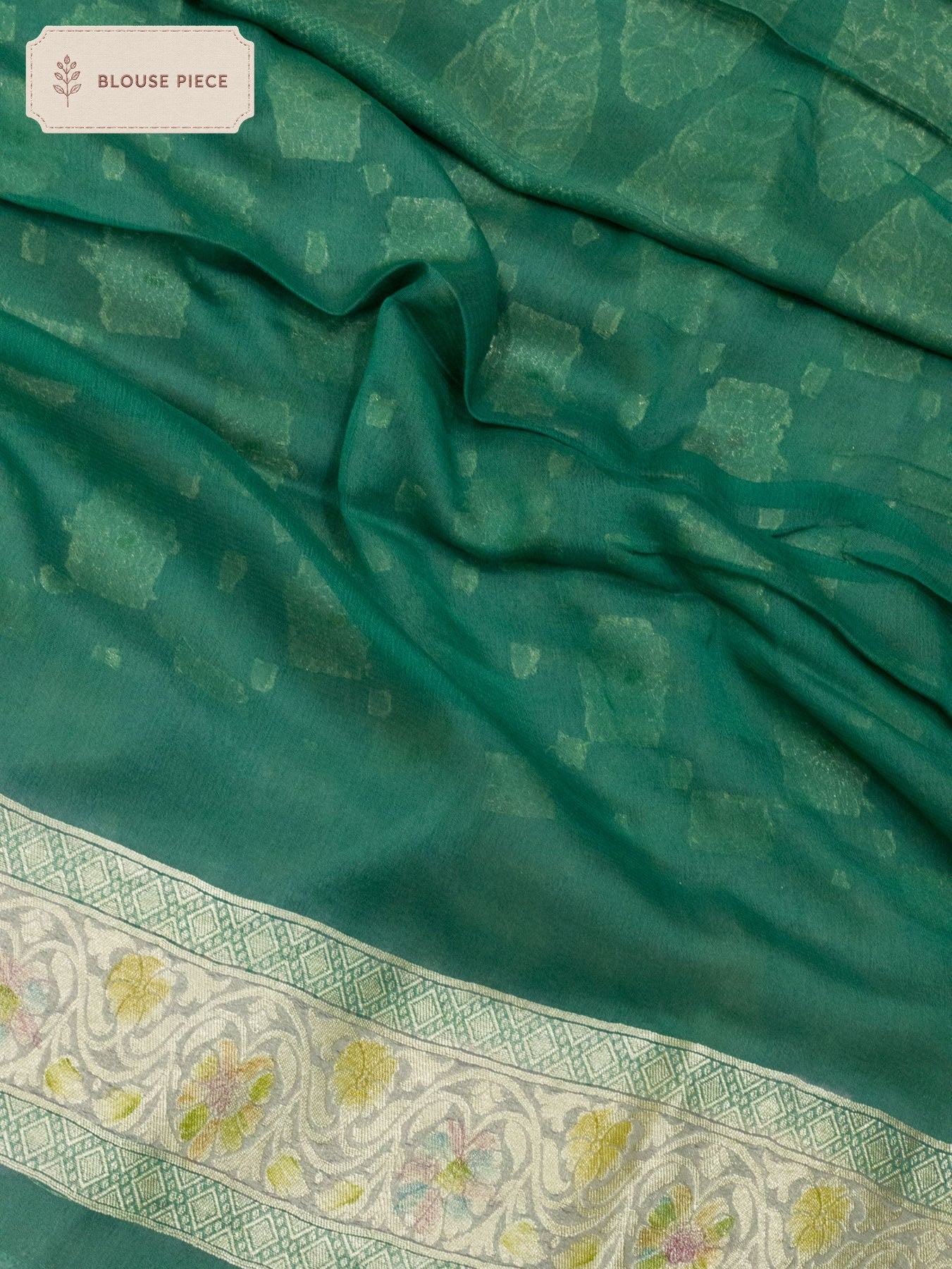 Pure Georgette Blue Banarasi Grey Khaddi Silk Saree with Hand Brush Woven & Water Reshmi Zari - fabric weave - ZARISPIRE