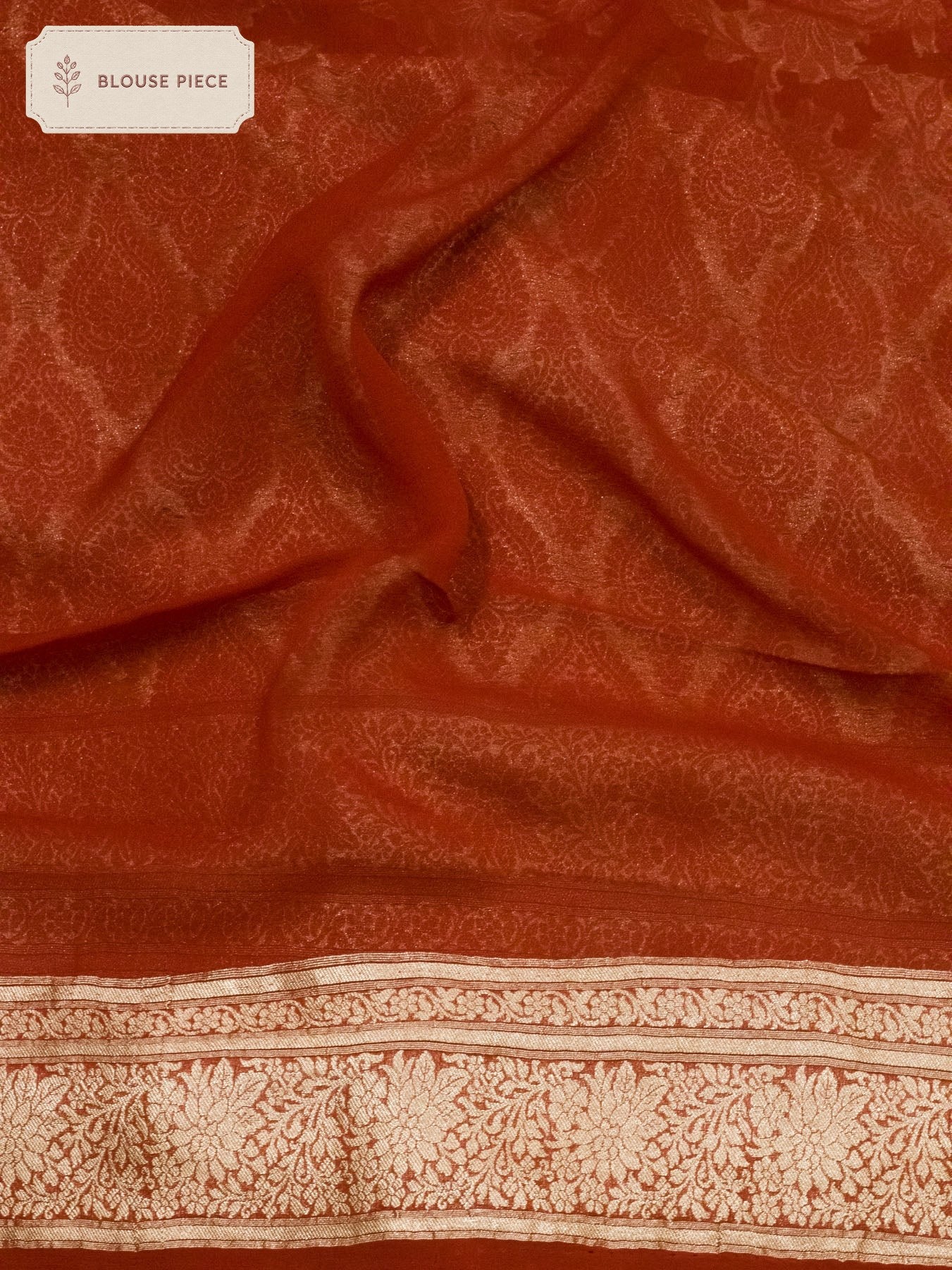 Pure Georgette Silk Rust Banarasi beautifully woven with traditional Khaddi weaving and delicate Water Reshmi - ZARISPIRE