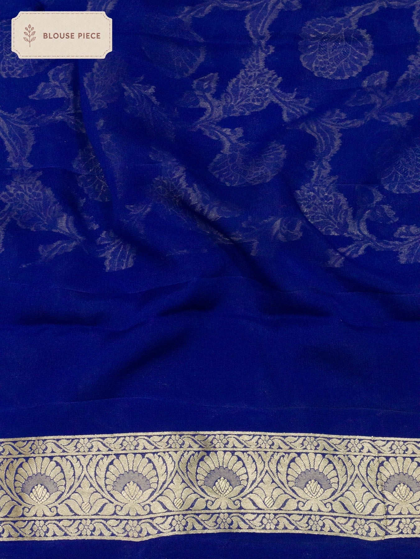 Pure Georgette Silk Indigo Blue Banarasi Saree with Water Reshmi Zari work - fabric weave detail - ZARISPIRE