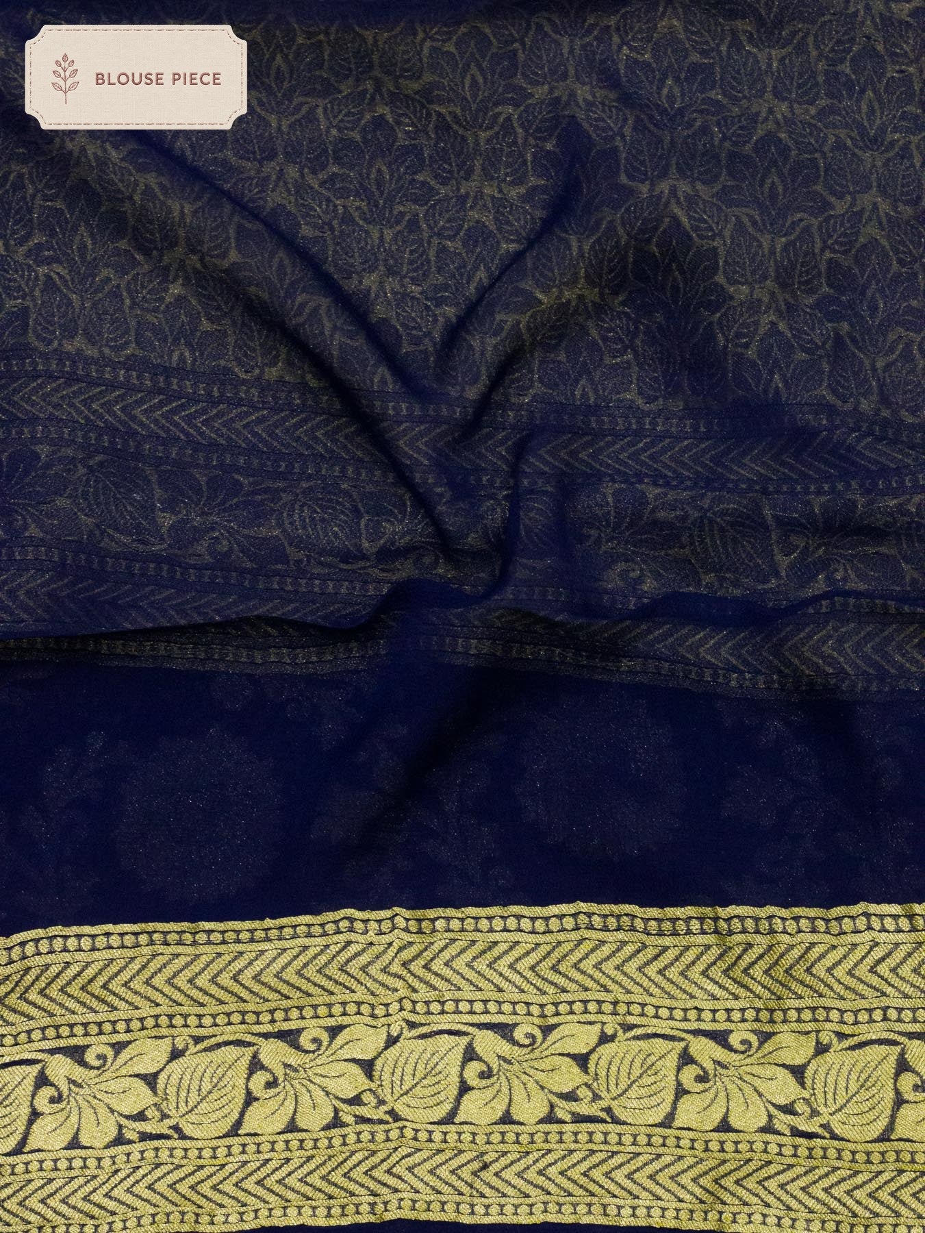 Pure Georgette Silk Navy Blue Banarasi with Water Reshmi Zari work - fabric weave detail - ZARISPIRE