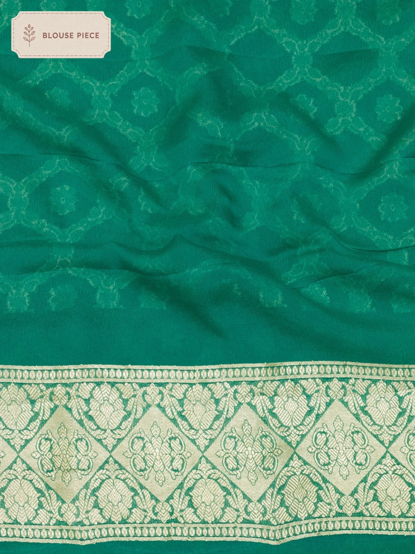 Pure Georgette Silk Emerald Green Banarasi with Water Reshmi Zari work - front view - ZARISPIRE