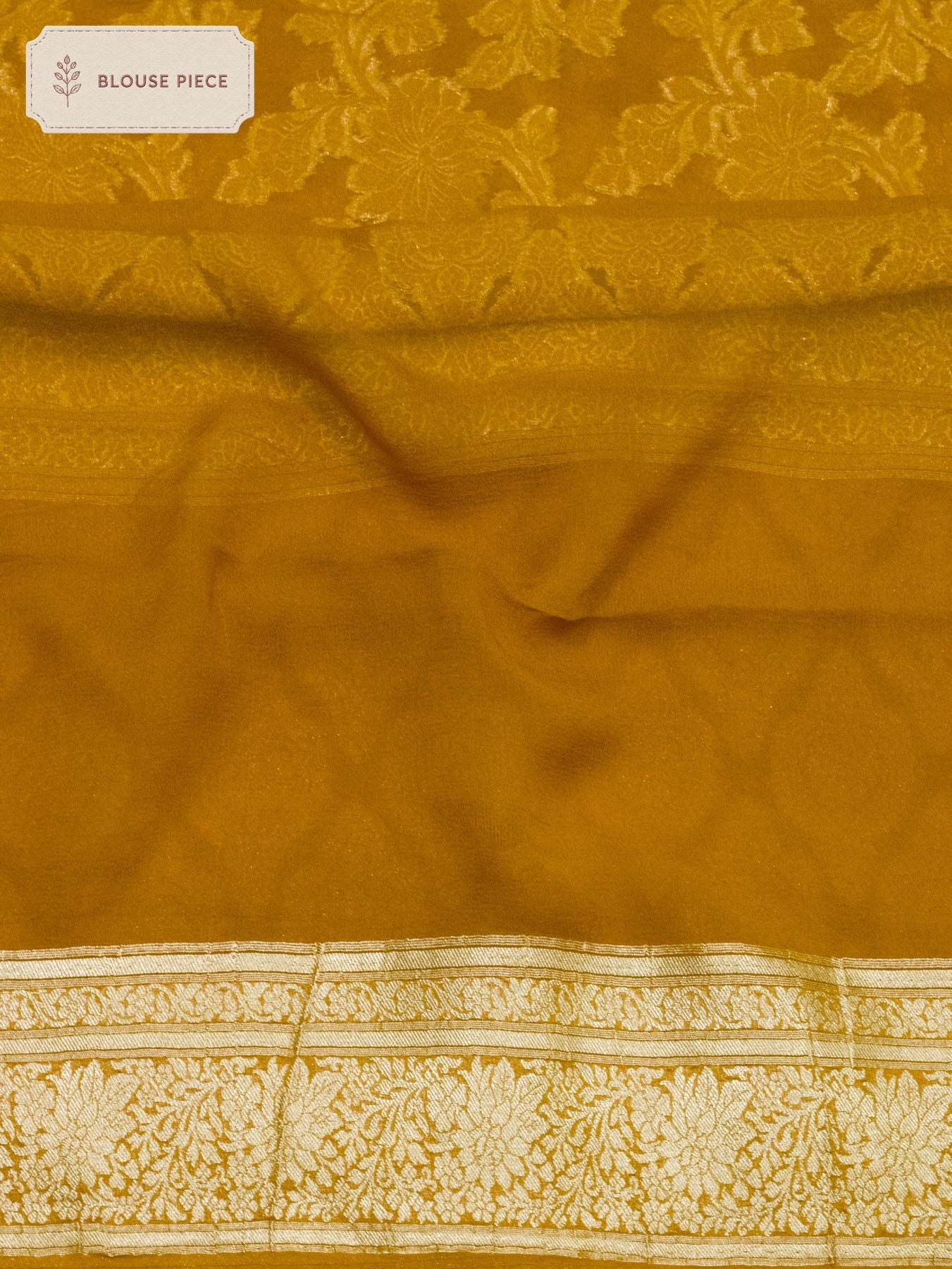 Pure Georgette Silk Honey Mustard Banarasi Saree with Water Reshmi Zari weaving - close-up - ZARISPIRE