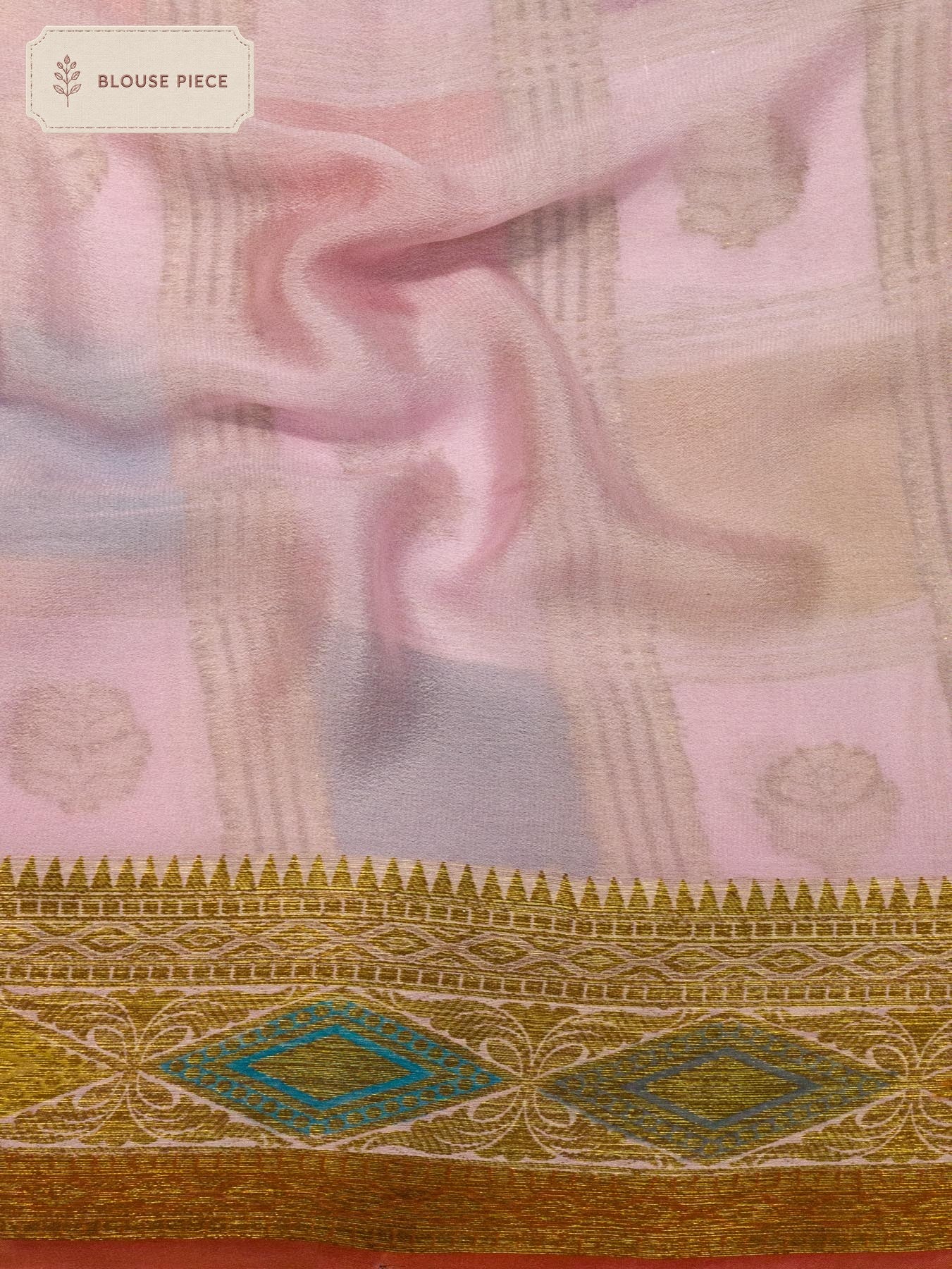 Pure Georgette Pink Banarasi Multicolor Silk Saree with Hand Brush Work & Antique Zari Weaving - fabric weave - ZARISPIRE
