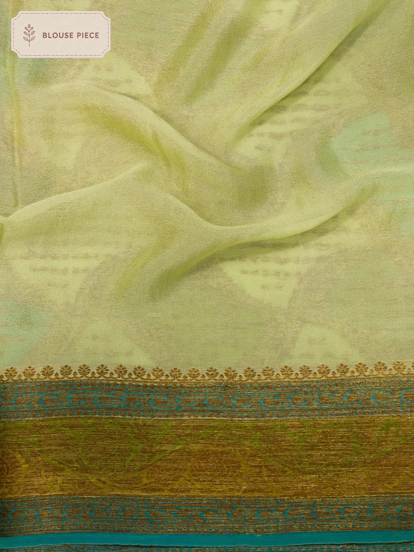 Pure Georgette Green Banarasi Multicolor Pista Silk Saree with Hand Brush Work & Antique Zari Weaving - fabric - ZARISPIRE