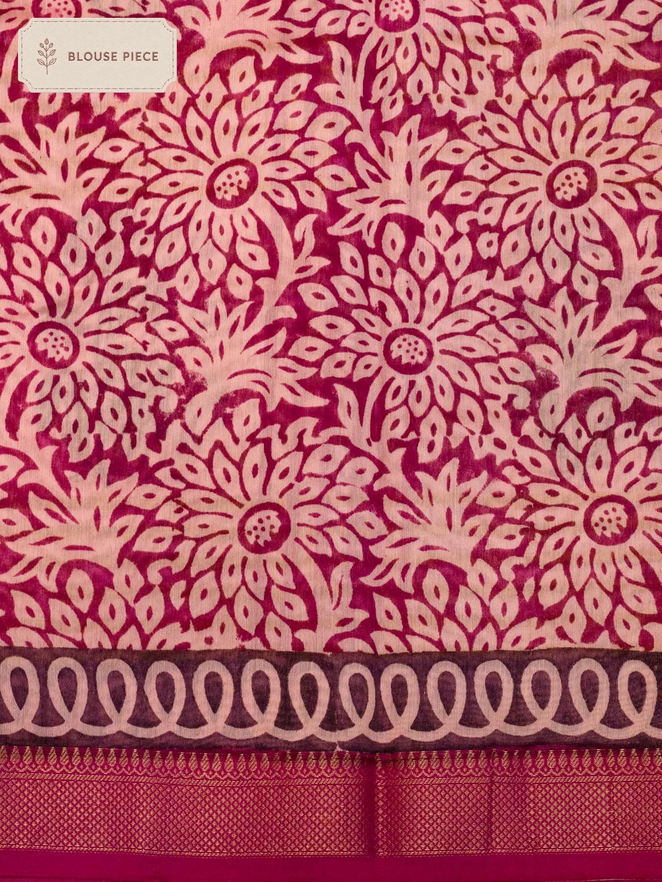 Pure Chanderi Silk Cotton Pink Banarasi Maheshwari Block Print Reshmi Zari Border - close-up detail - ZARISPIRE
