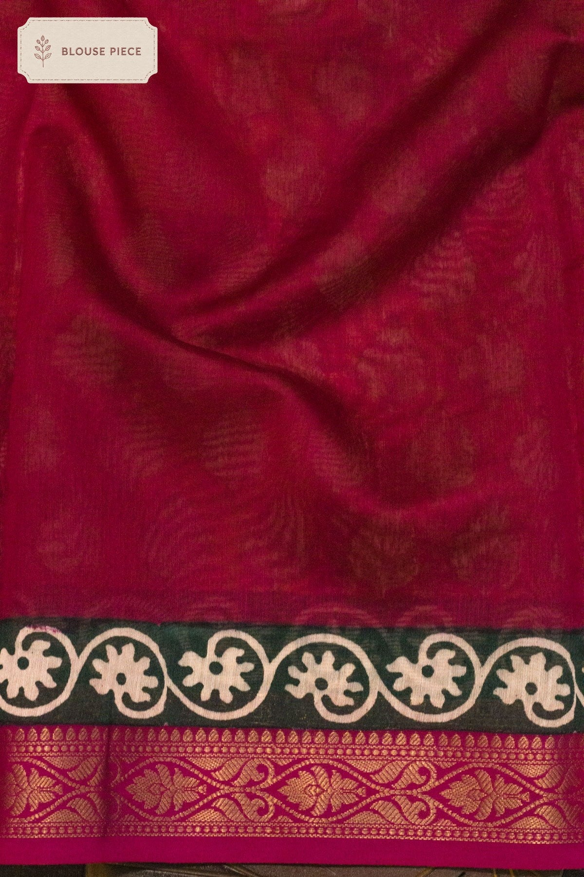 Pure Silk Cotton Chanderi Orange Pink Banarasi Maheshwari Block Print Reshmi Zari Border - close-up of border - ZARISPIRE