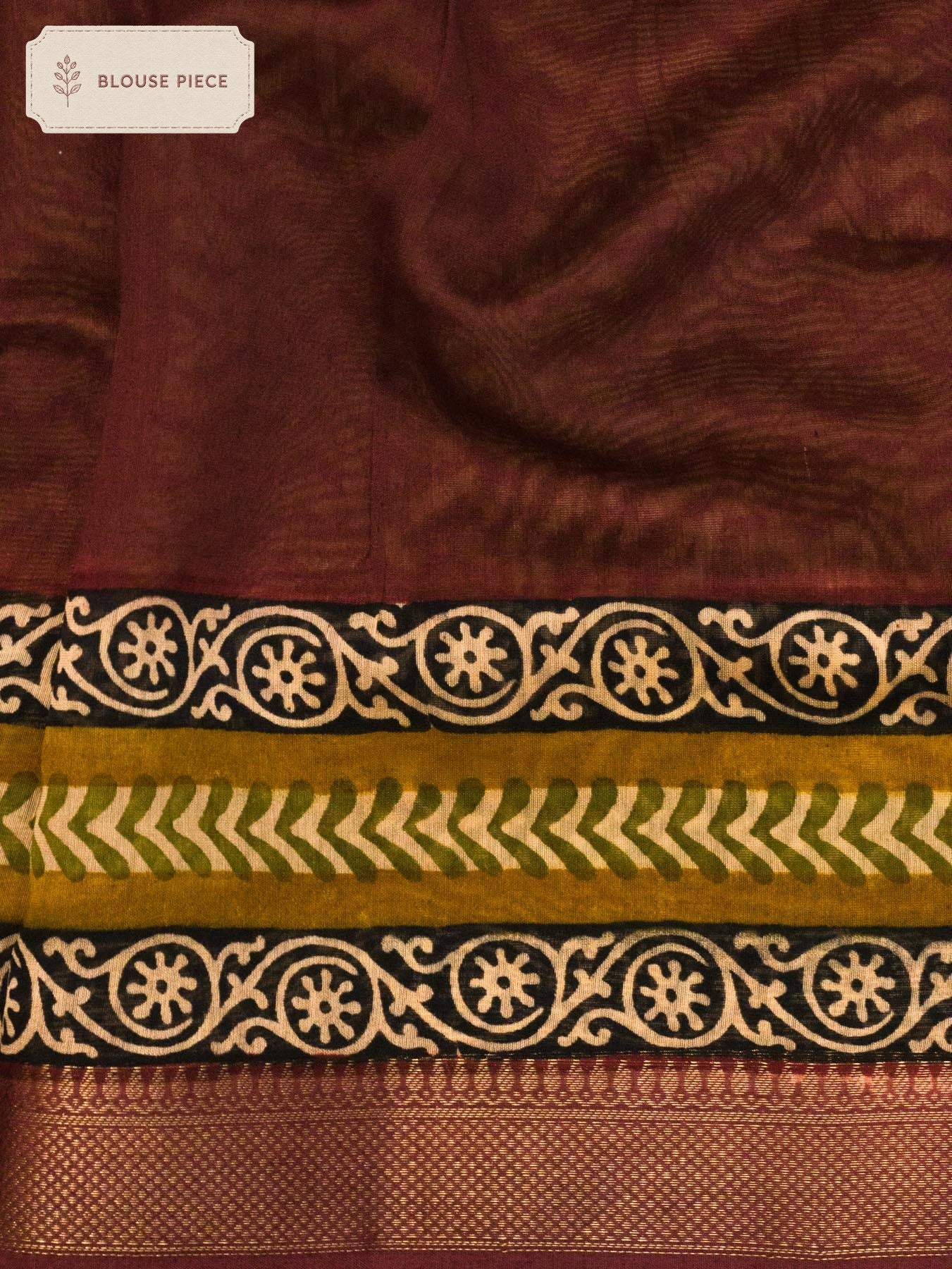 Pure Pure Silk Cotton Chanderi Yellow Banarasi Hand Block Print, Reshmi Zari Maheshwari Border - close-up - ZARISPIRE