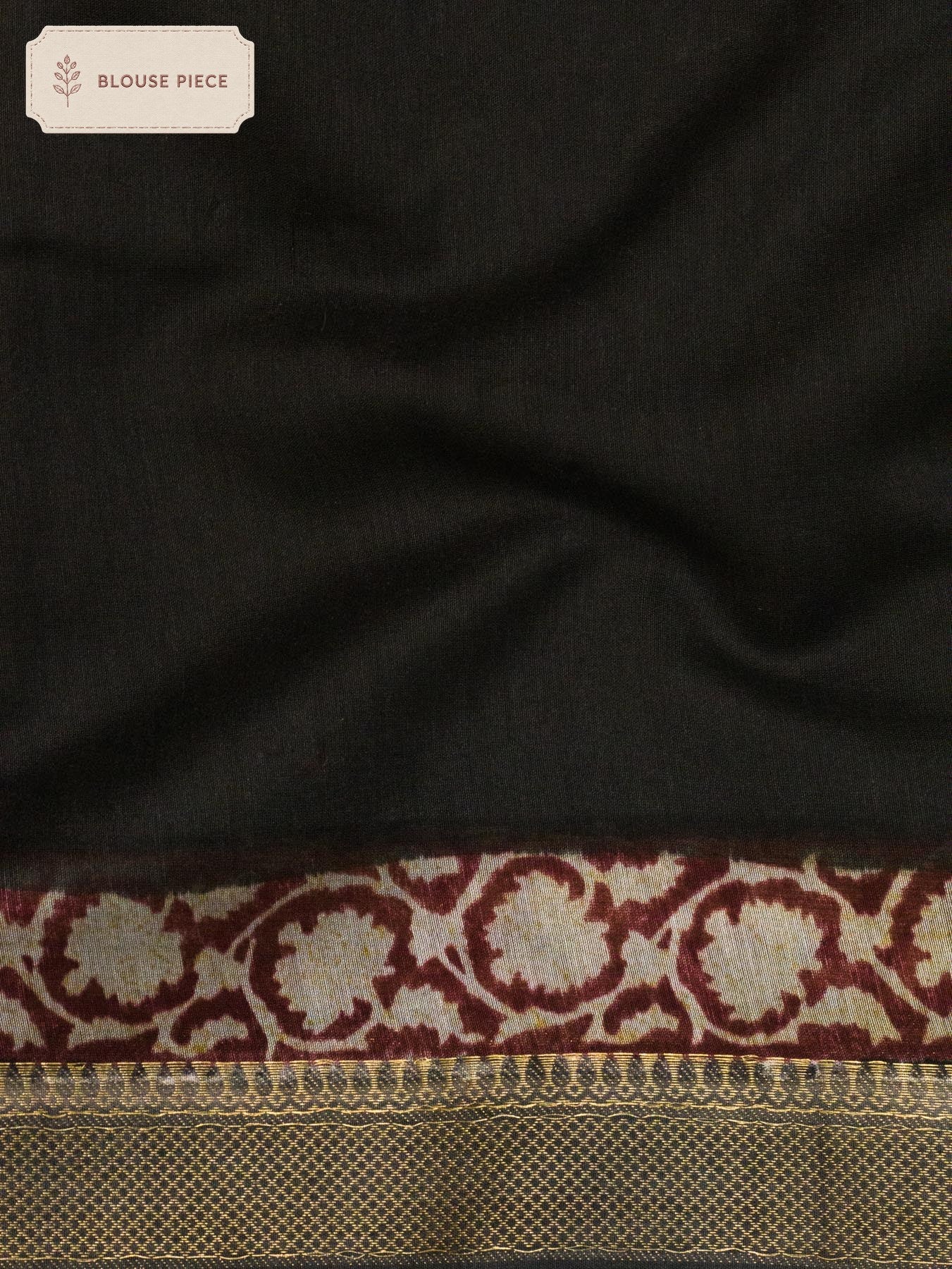 Pure Chanderi Silk Cotton Blue Banarasi Hand Block Print, Reshmi Zari Maheshwari Border - close-up - ZARISPIRE