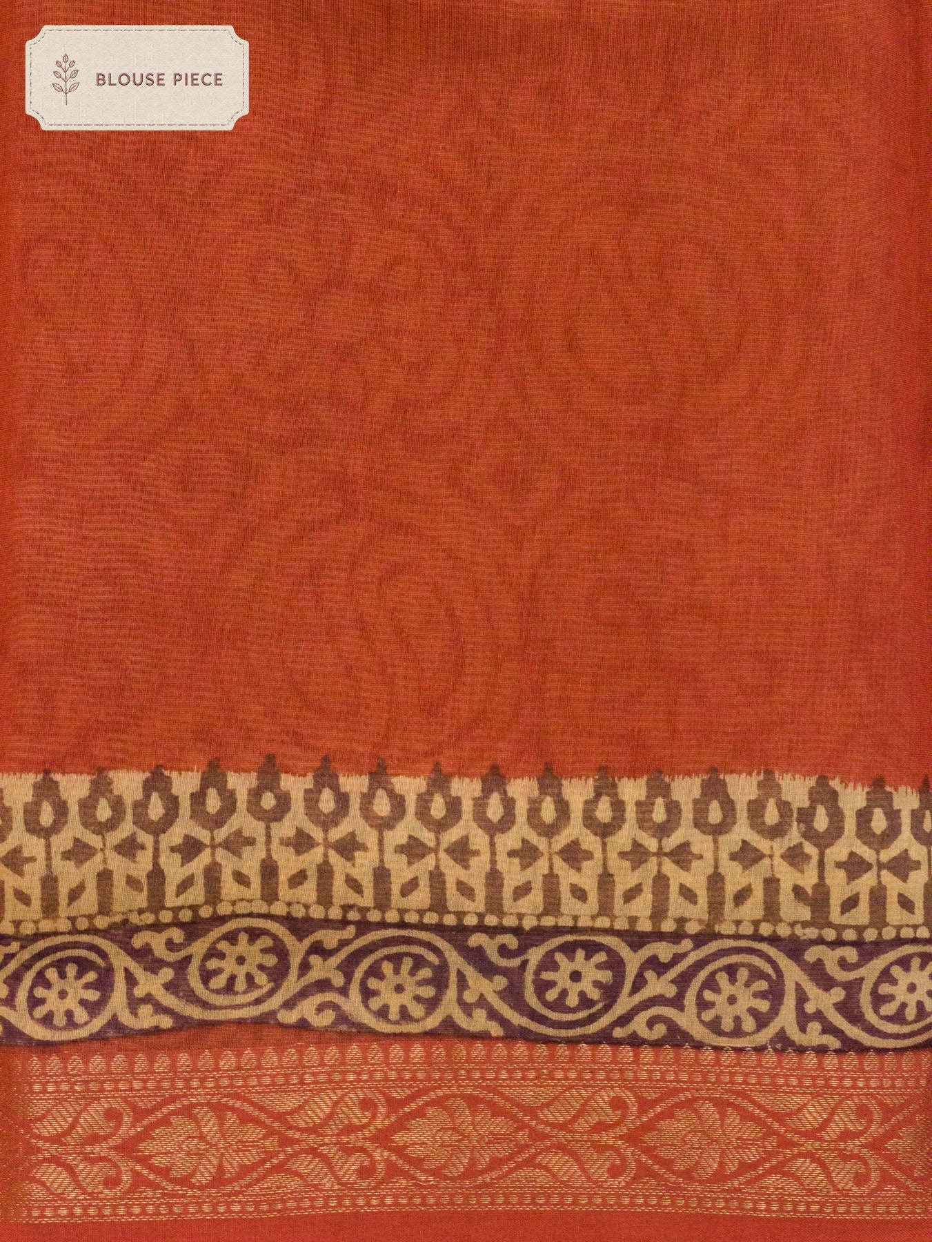 Pure Silk Cotton Chanderi Orangish Peach Banarasi Hand Block Print, Reshmi Zari Maheshwari Border - close-up - ZARISPIRE
