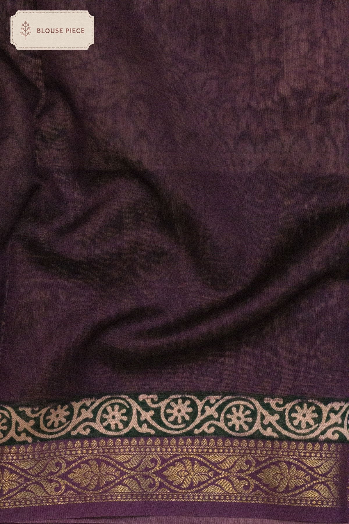 Pure Silk Cotton Chanderi Lavandar Purple Banarasi Block Print Maheshwari Border - close-up of border detail - ZARISPIRE