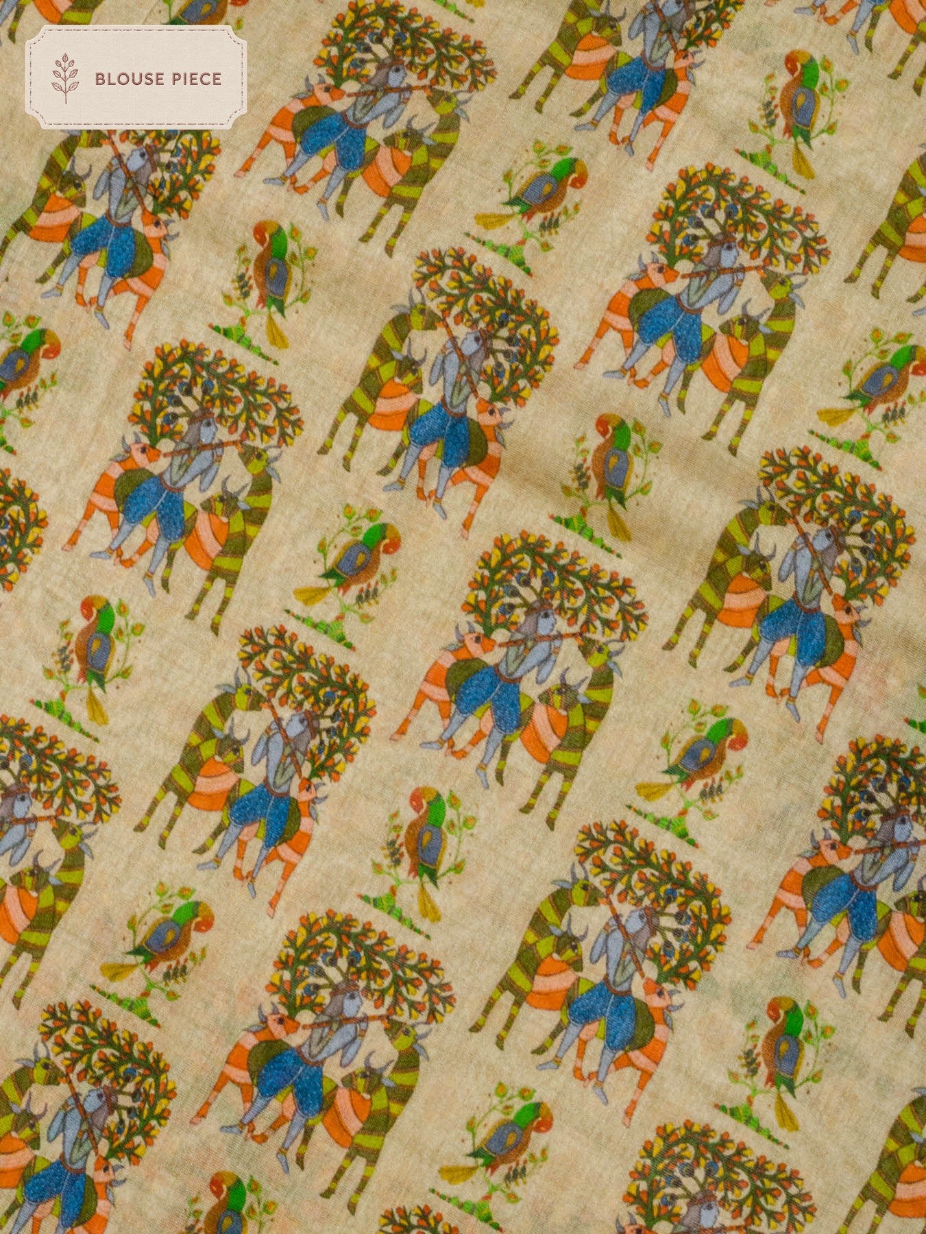 Pure Tussar Pure Silk Mul Cotton Chanderi Beige Saree with Intricate Digital Print - fabric weave detail - ZARISPIRE