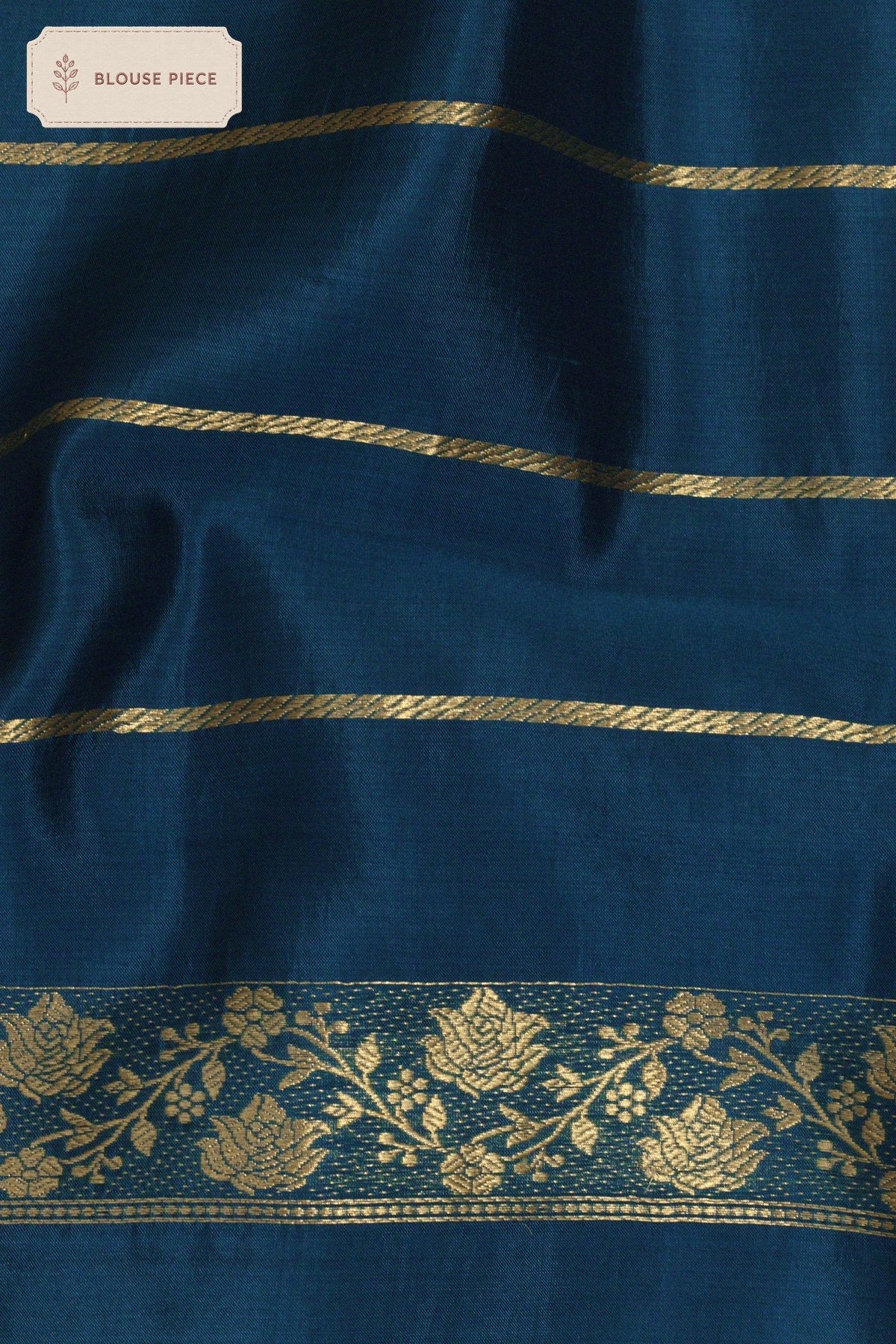 Pure Katan Silk Blue Banarasi German Handloom Saree with Kadhwa Zari Buta Satin Border & Buti - front view - ZARISPIRE
