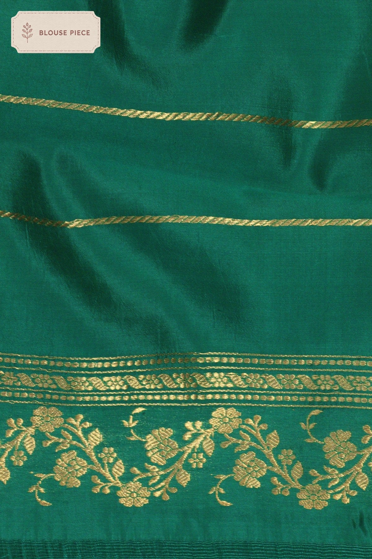 Pure Katan Silk Green Banarasi Teal Handloom Saree Kadhwa Zari Scallop Border & Buti - close-up - ZARISPIRE