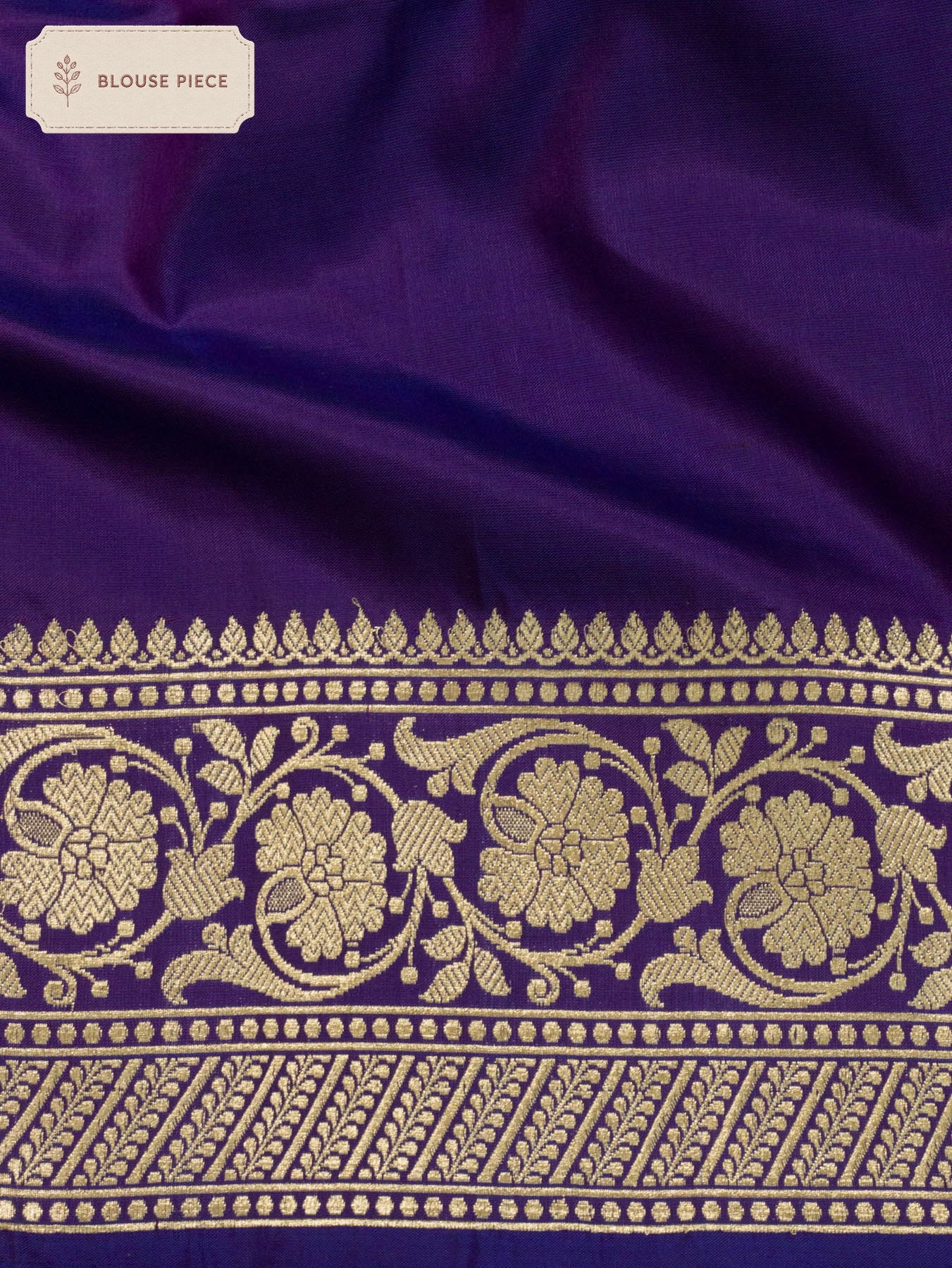 Pure Katan Silk Purple Banarasi Exquisitely crafted with intricate Kadhwa Gold Zari Butis - close-up detail of - ZARISPIRE