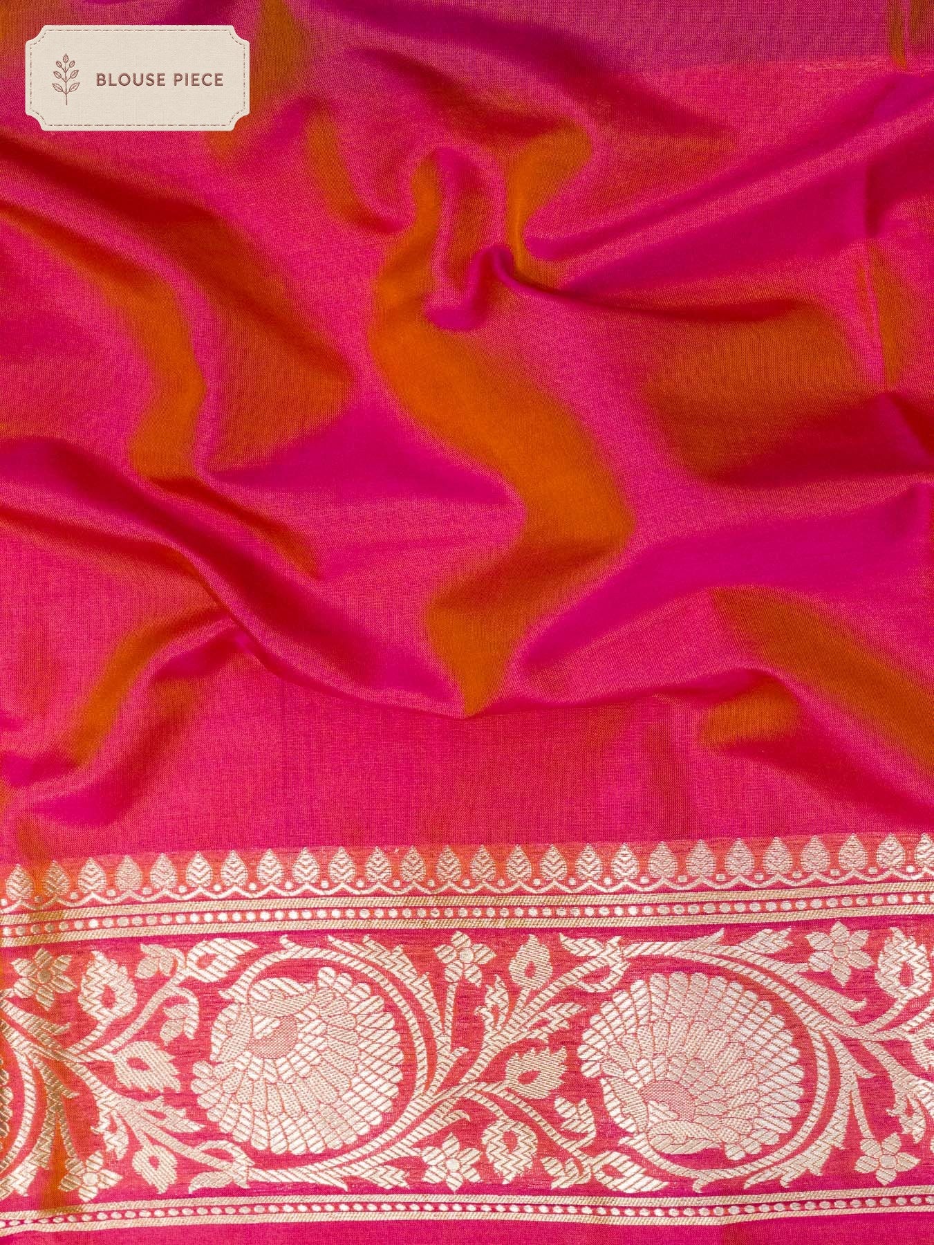 Pure Katan Silk Silver Banarasi Dhoop Chaon Rani Orange Saree Khaddi WIth Gold & Zari Jaal - close-up - ZARISPIRE