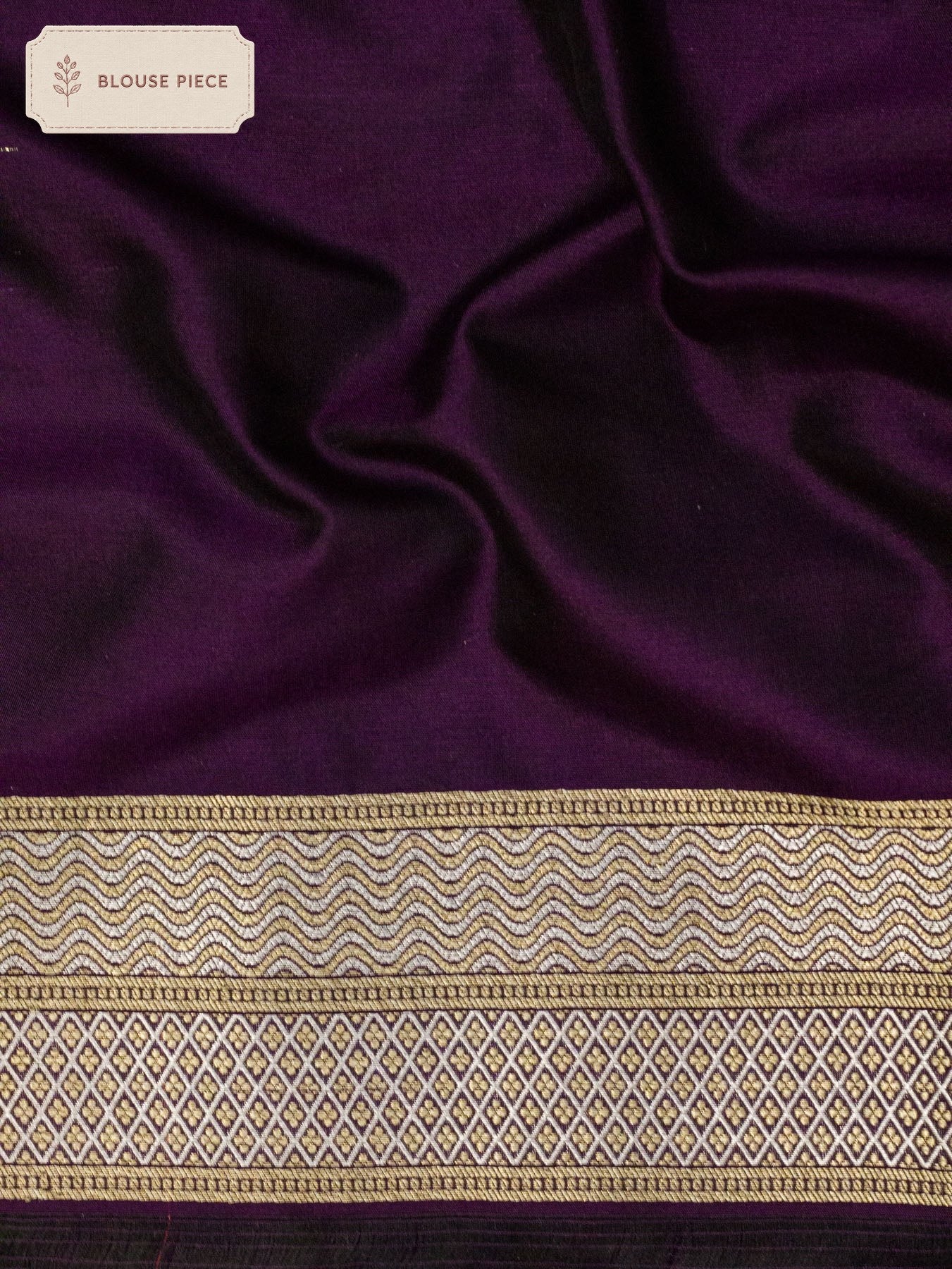 Pure Katan Silk Silver Banarasi Garnet Saree Khaddi WIth Gold & Zari Jaal - close-up detail of fabric and zari - ZARISPIRE