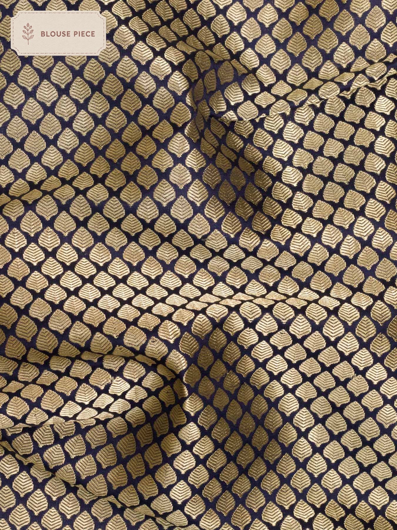 Pure Satin Silk Navy Blue Banarasi Handloom Saree with Allover Alfi Jamawar Tanchui & Zari Vasket Blouse - ZARISPIRE