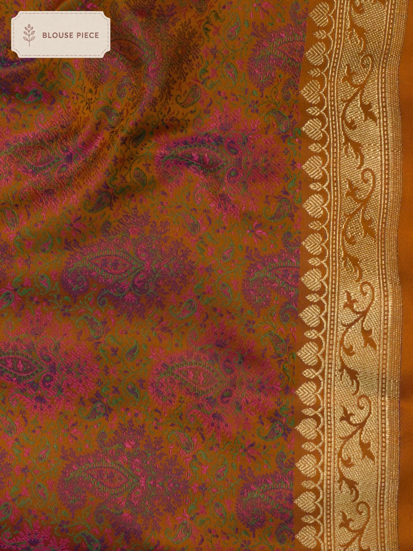 Pure Satin Silk Orange Banarasi Plain Saree with Kadhwa Zari Border and Tilfi Jamawar Tanchui Pallu and Blouse - ZARISPIRE