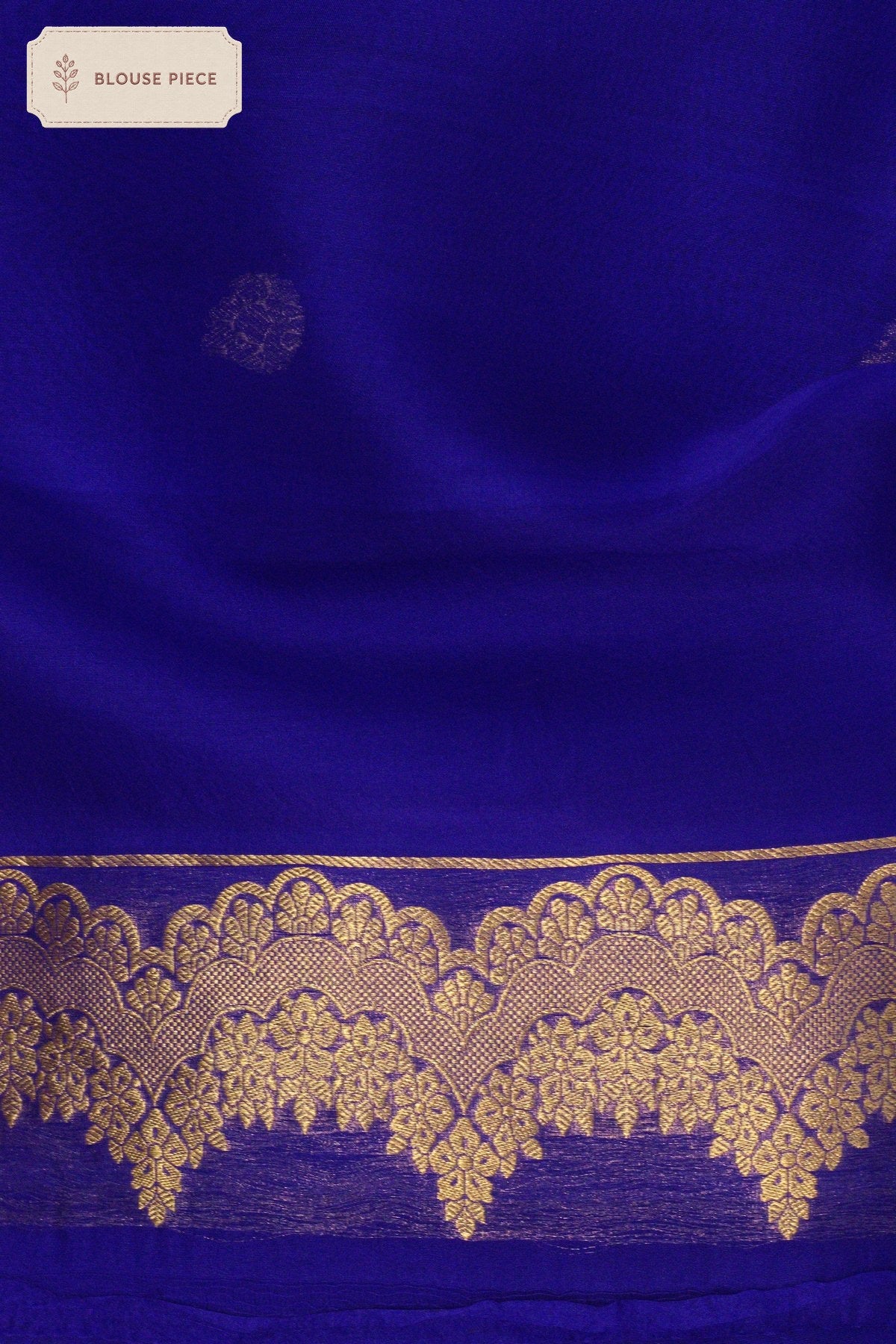 Pure Organza Royal Blue Banarasi Kora Silk Handloom Saree with Kadhwa Gold Zari Buti & Scallop Border - front - ZARISPIRE