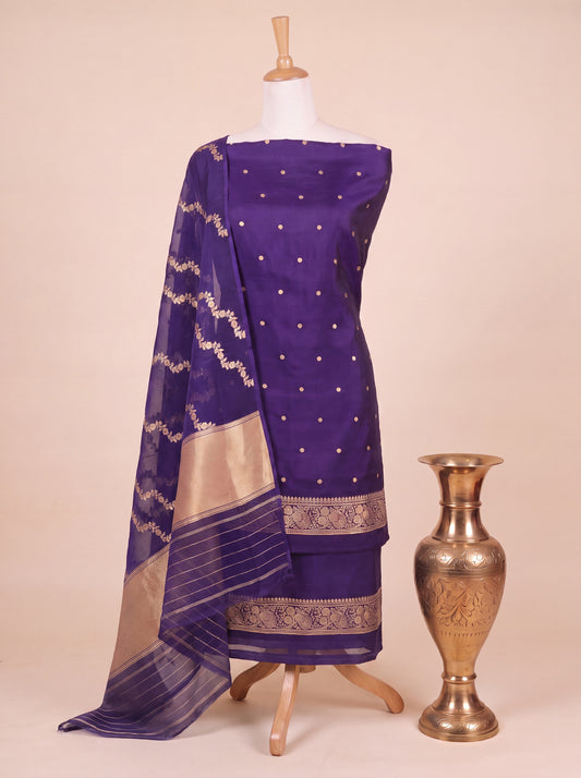 Purple Magenta Pure Silk Chinya Kadhwa Zari Buta With Pure Kora Silk Adha Jaal Dupatta Suit Set - Top Dupatta & Bottom