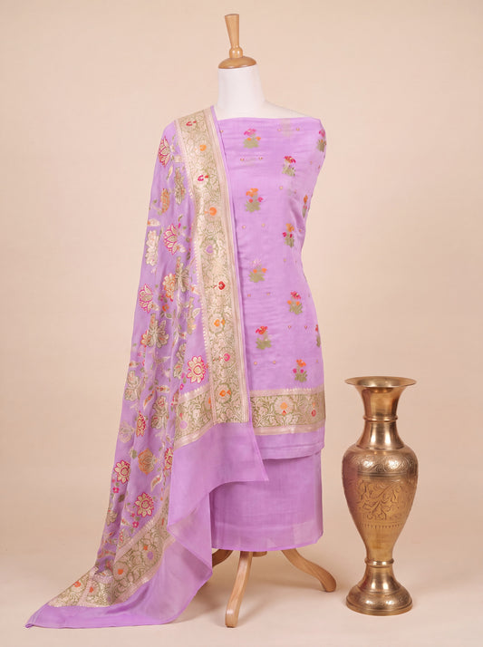 Lavandar Purple Pure Silk Crepe Khaddi Tilfi Suit Set - Top Dupatta & Bottom