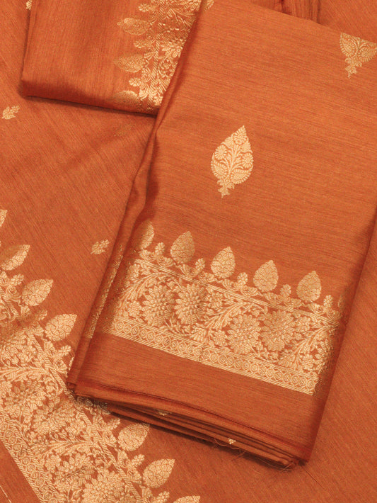 Rust Orange Pure Silk Munga Kadhwa Zari Buta Suit Set - Top Dupatta & Bottom