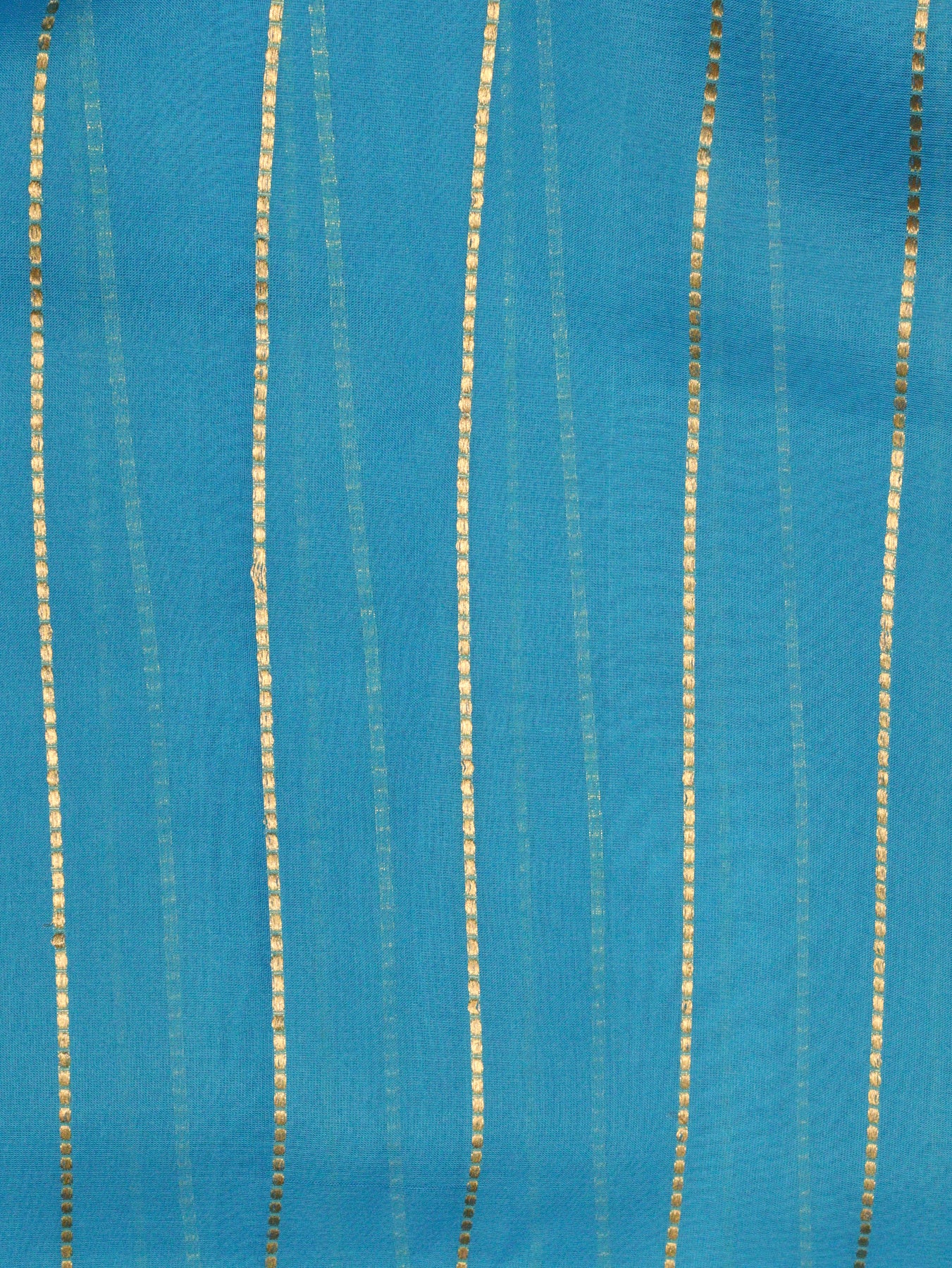 Firozi Blue Pure Kora Organza Silk Handloom Saree with Kadhwa Gold Zari Stripes, Meenakari Pallu & Satin Border
