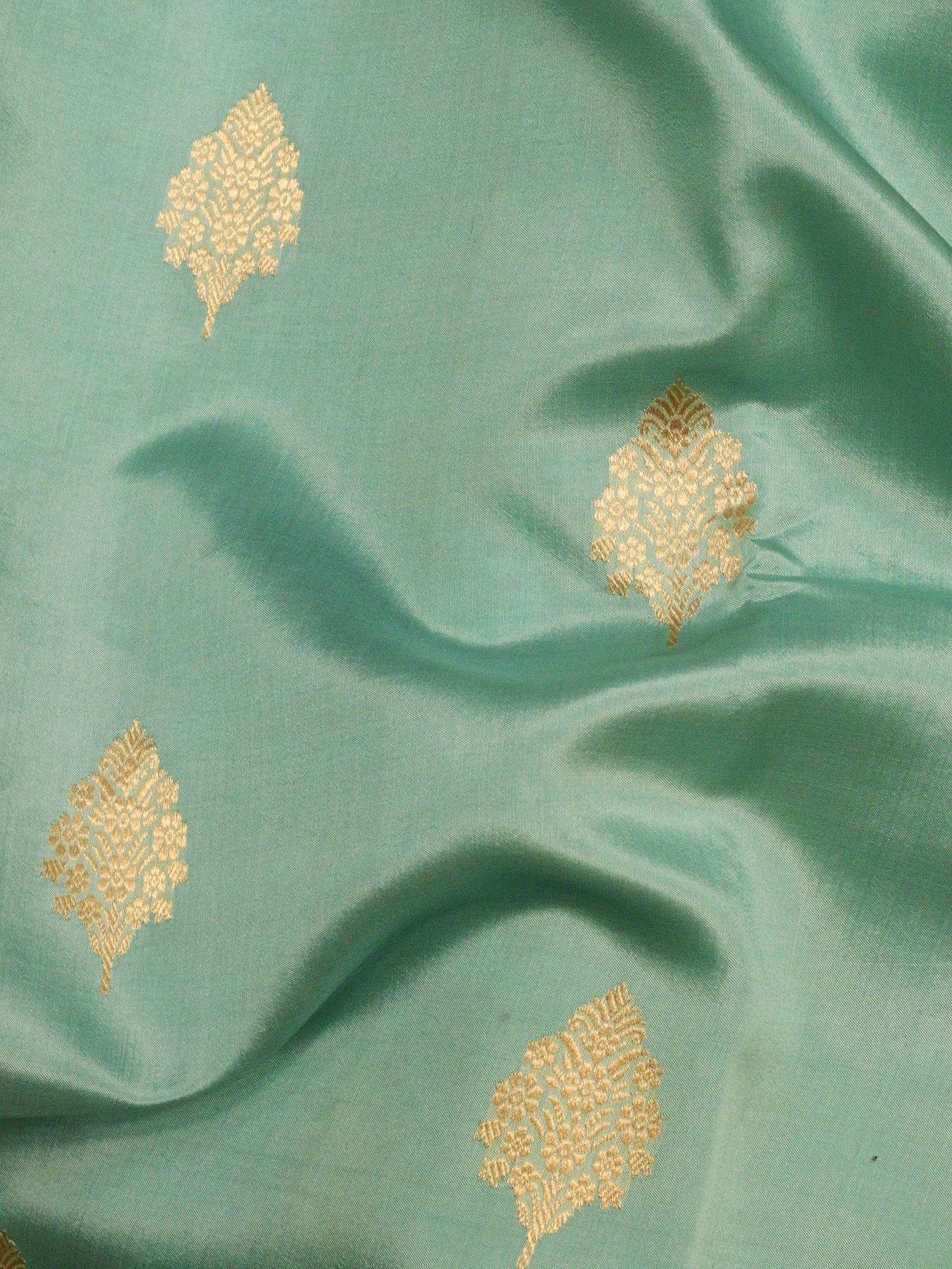 Sea Blue Pure Katan Silk Handloom Saree with Kadhwa Zari Fancy Border & Buti
