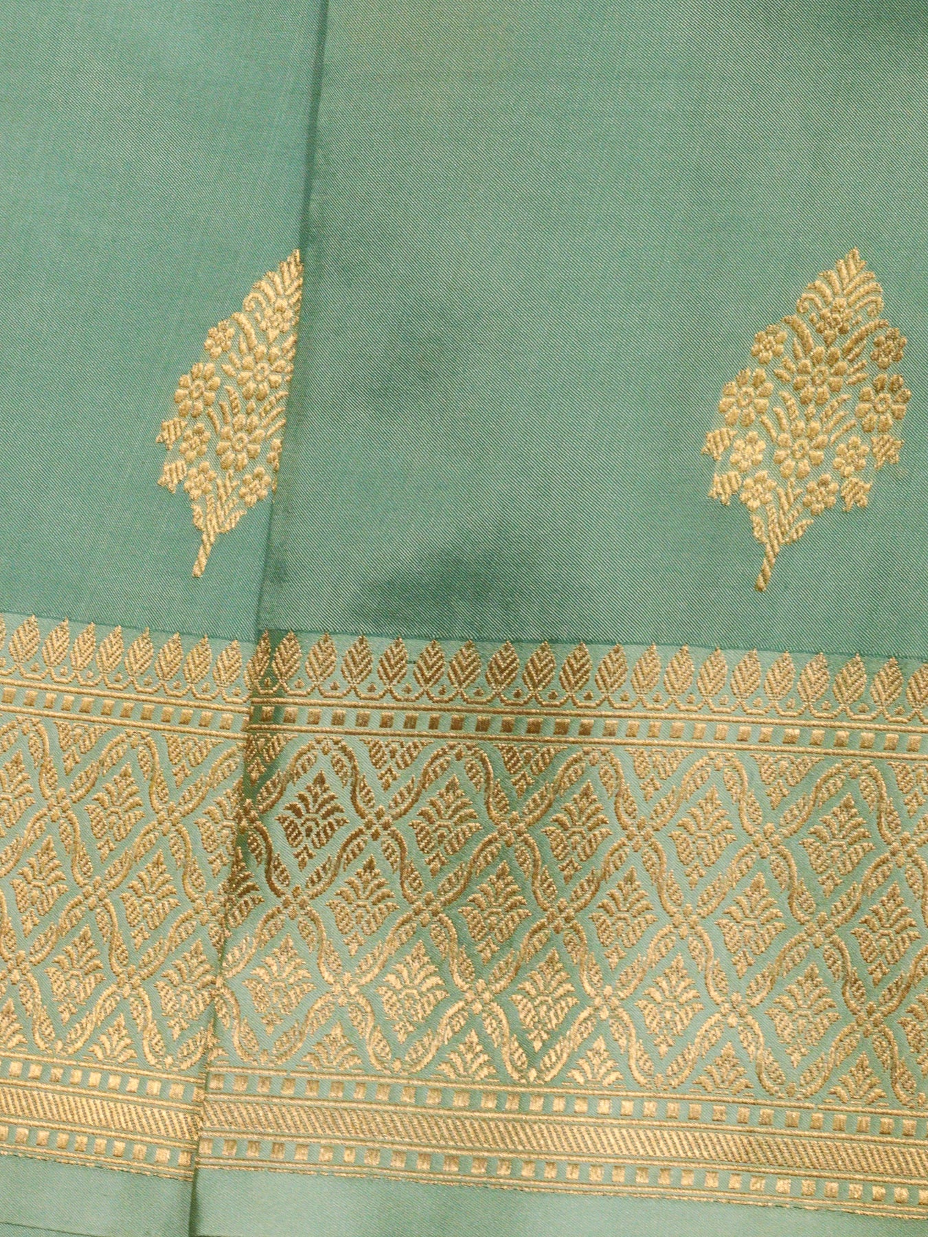 Sea Blue Pure Katan Silk Handloom Saree with Kadhwa Zari Fancy Border & Buti